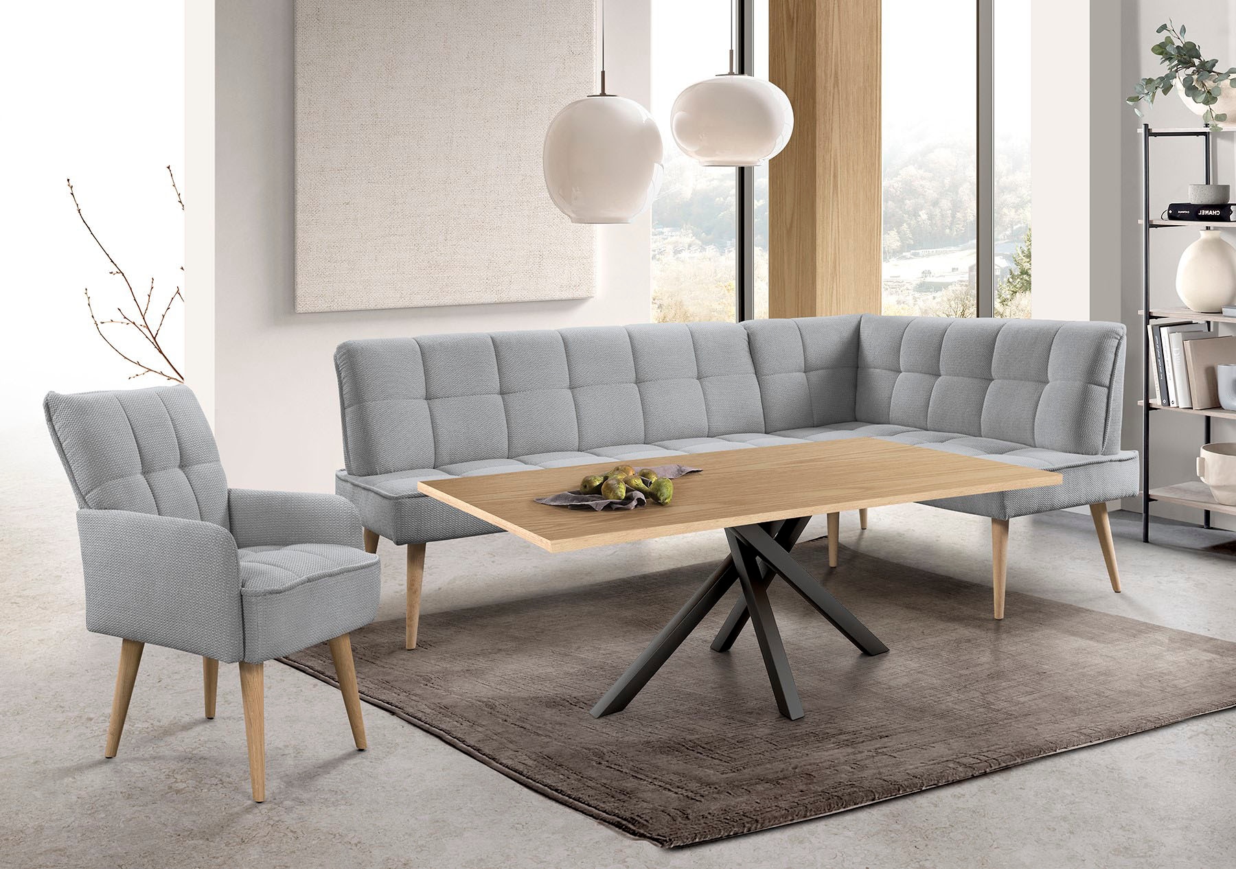 exxpo - sofa fashion Eckbank »Latte« moderne Sitz- und Rückensteppung, bequem und elegant, hoher Holzfuß