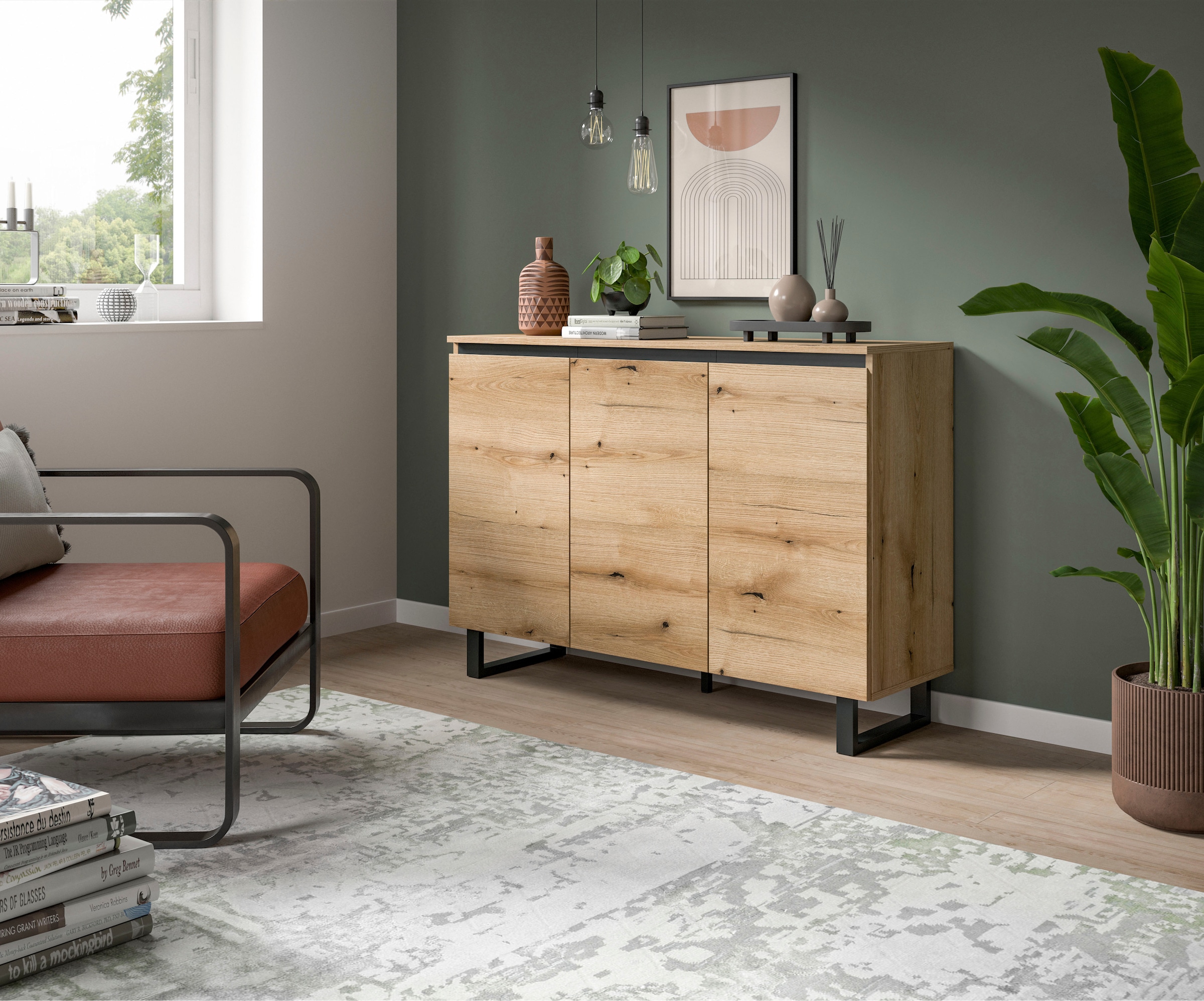 Home affaire Sideboard »TOMA, Breite: 120 cm, mit Metall-Kufen-Fuß, 3 Türen, 3 Einlegeböden« Anrichte, Kommode, Schrank, Board, Higboard