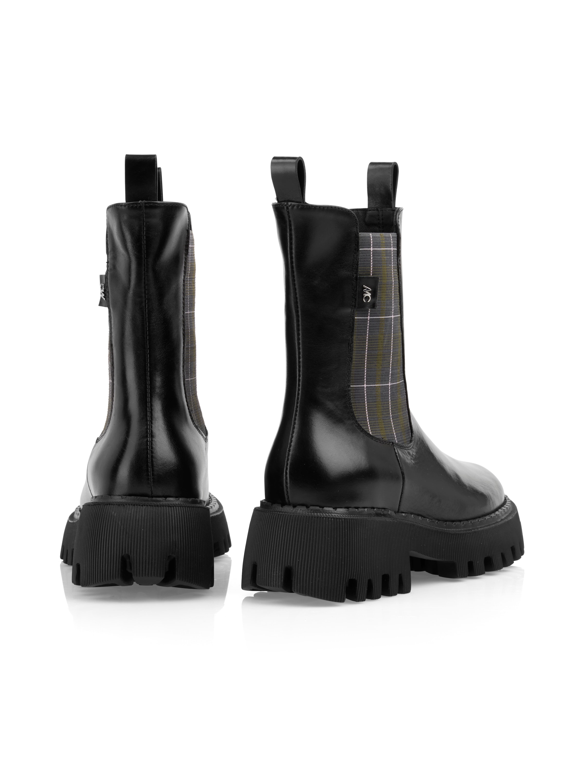 Marc Cain Chelseaboots  Blockabsatz, Stiefelette mit karierten Stretcheinsätzen