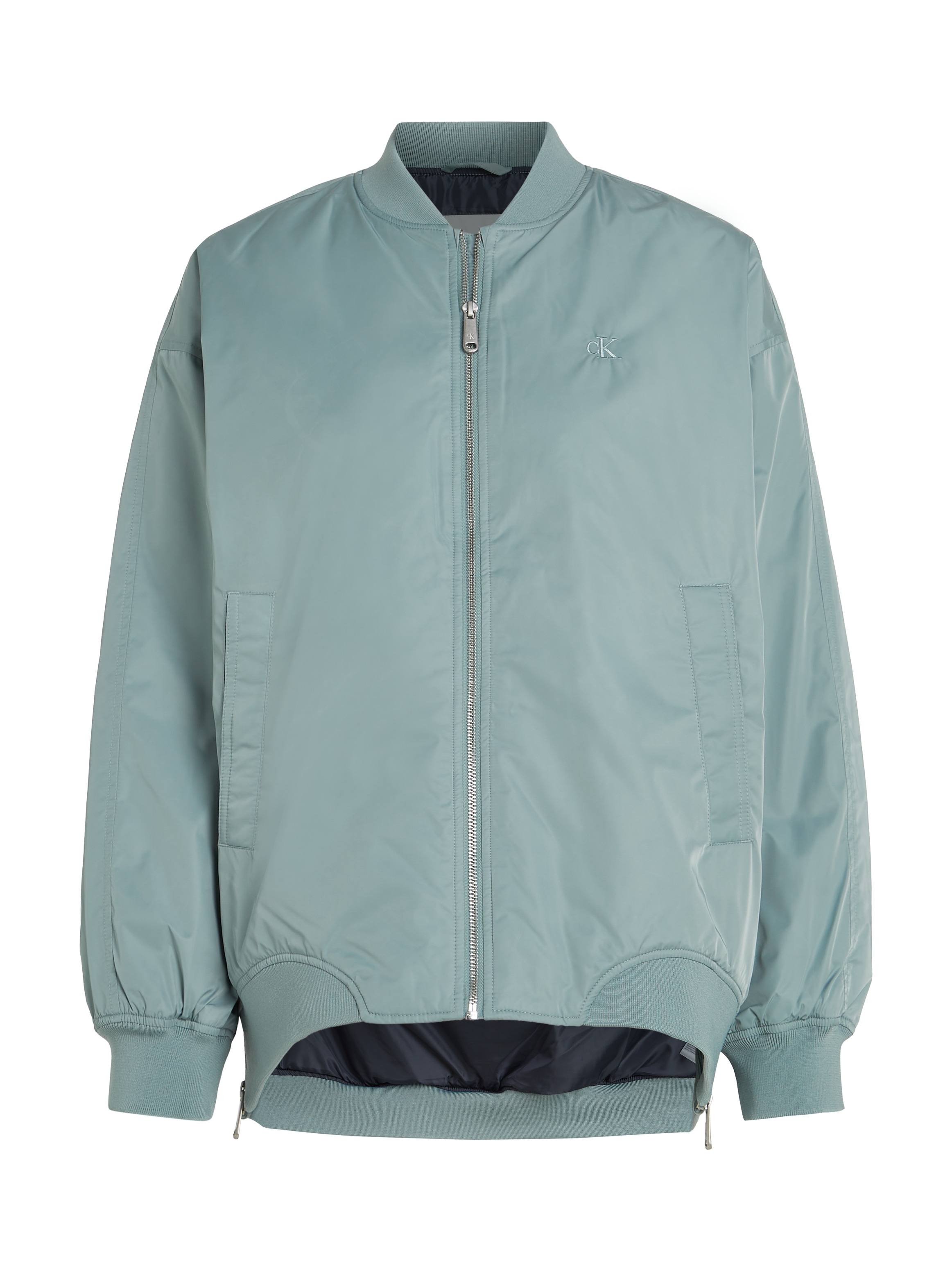 Calvin Klein Jeans Bomberjacke »LONG BOMBER«, mit Logodruck, Rumpfabschluss verengt durch Gummizug