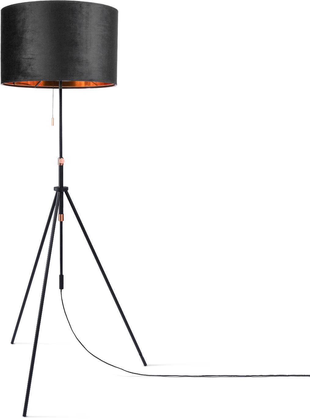 Paco Home Stehlampe »Naomi uni Color«, Leuchtmittel E27 | ohne Leuchtmittel, Wohnzimmer Höhenverstellbar 121,5 bis 176,5 cm Zugschalter Velour