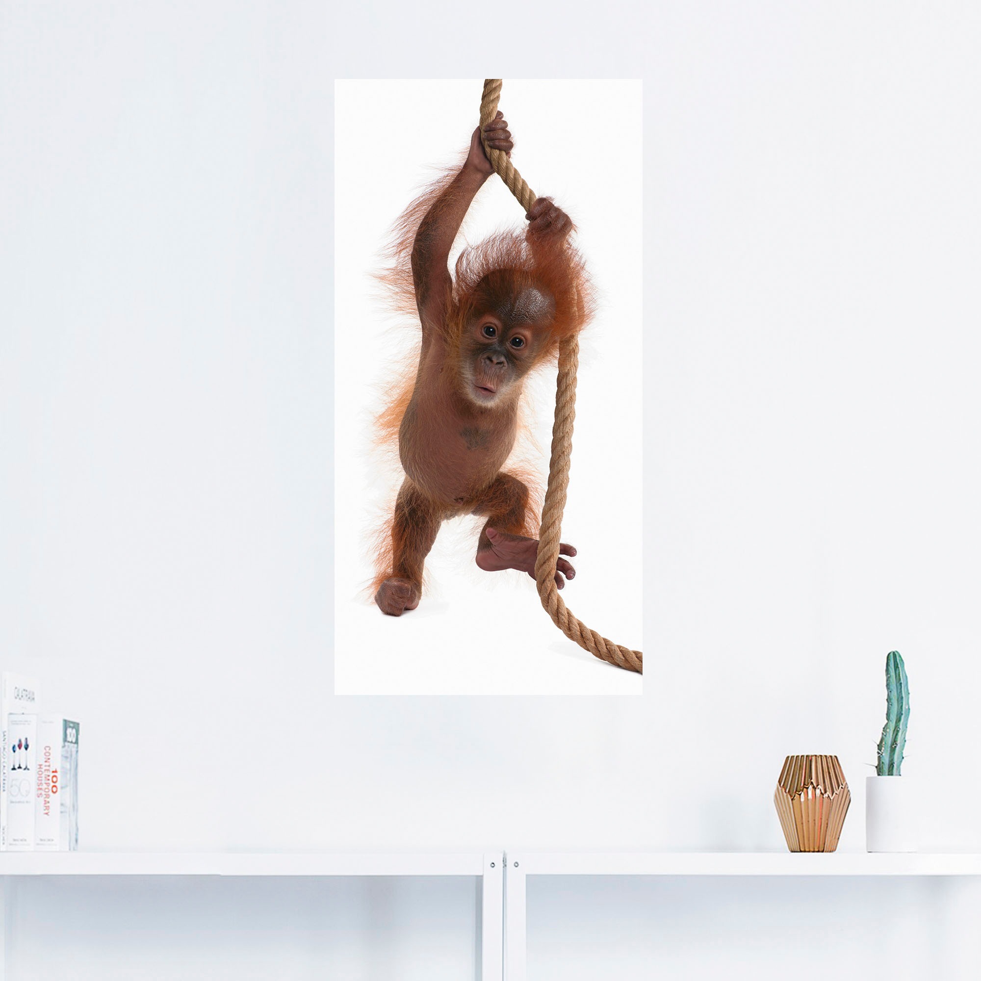 Artland Wandbild »Baby Orang Utan hängt am Seil I«, Wildtiere, (1 St.), als Alubild, Leinwandbild, Wandaufkleber oder Poster in versch. Größen