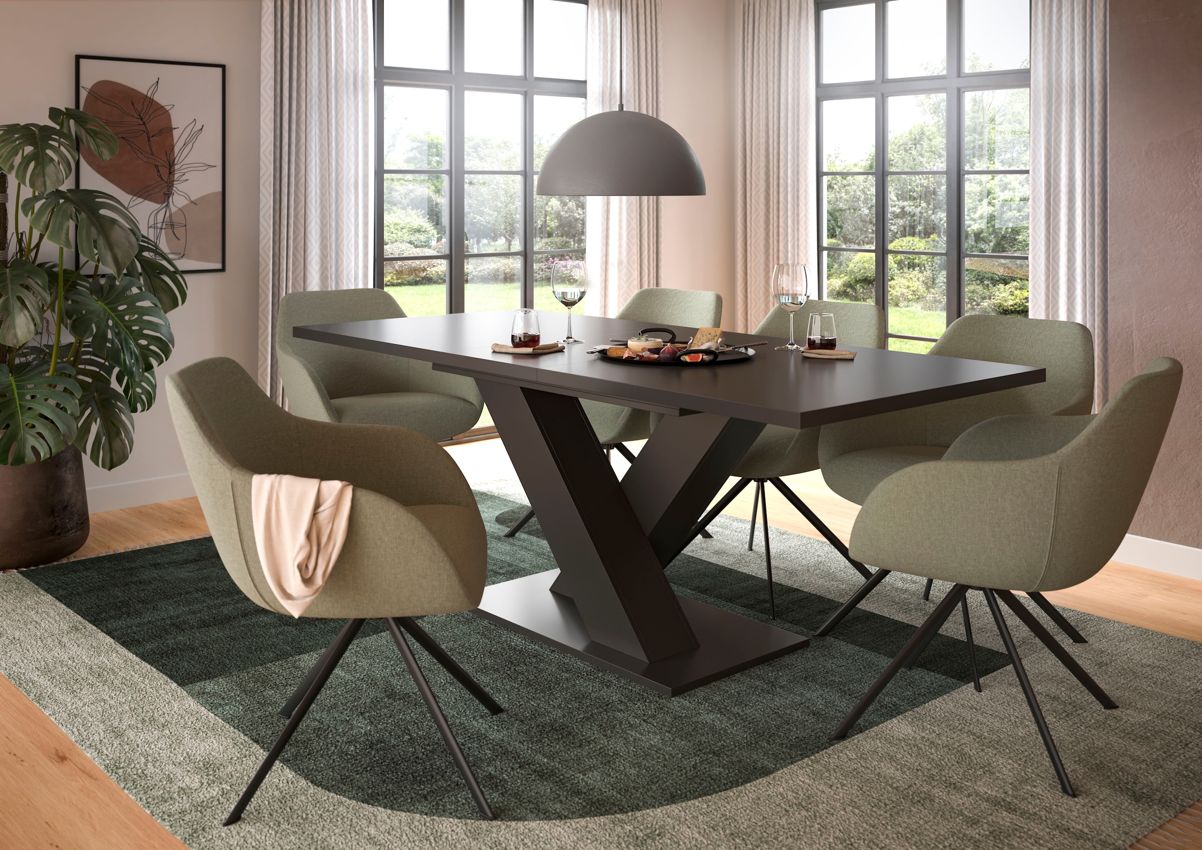 INOSIGN Esstisch »Motus, ausziehbar 150 -190 cm, inklusive 40 cm Einlegeplatte«, X-Gestell mit Bodenplatte, Tisch, Küchentisch, Esszimmer, Küche