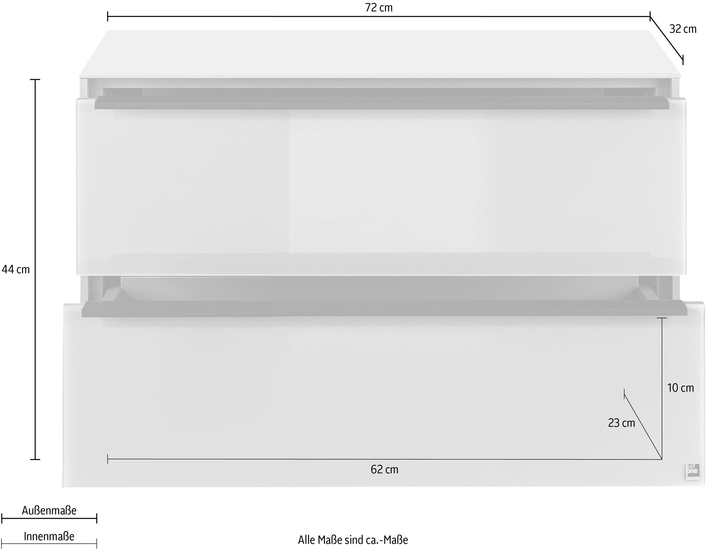 set one by Musterring Lowboard »reno-Dielen« 1 Stk. tlg. Mit 2 Schubkästen und Glasfronten in 2 Farben, B72 x H44 x T32 cm