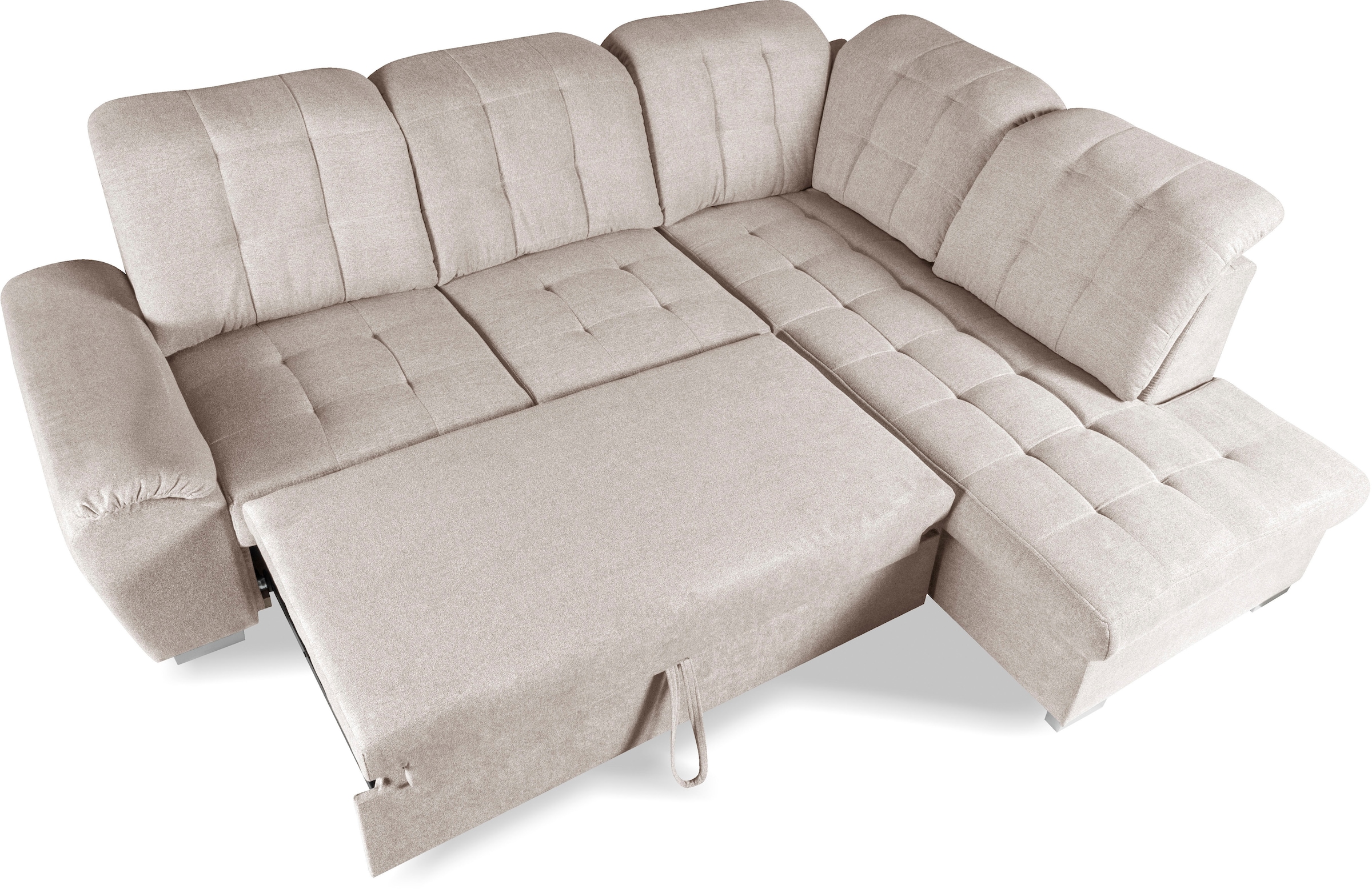 WERK2 Ecksofa »Brindisi, Multifunktion, bequem & komfortabel, Breite 263cm, L-Form« mit verstellbaren Kopfteilen, Bettfunktion & Bettkasten