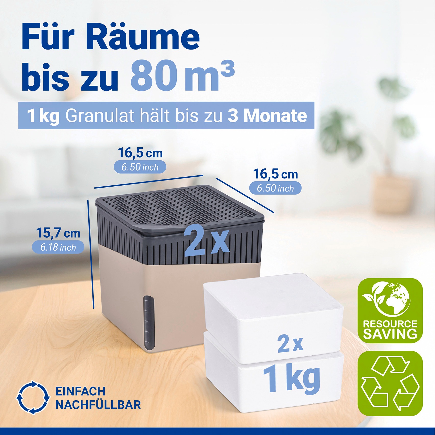 WENKO Luftentfeuchter »Cube« für 80 m³ Räume 2 x 1000g