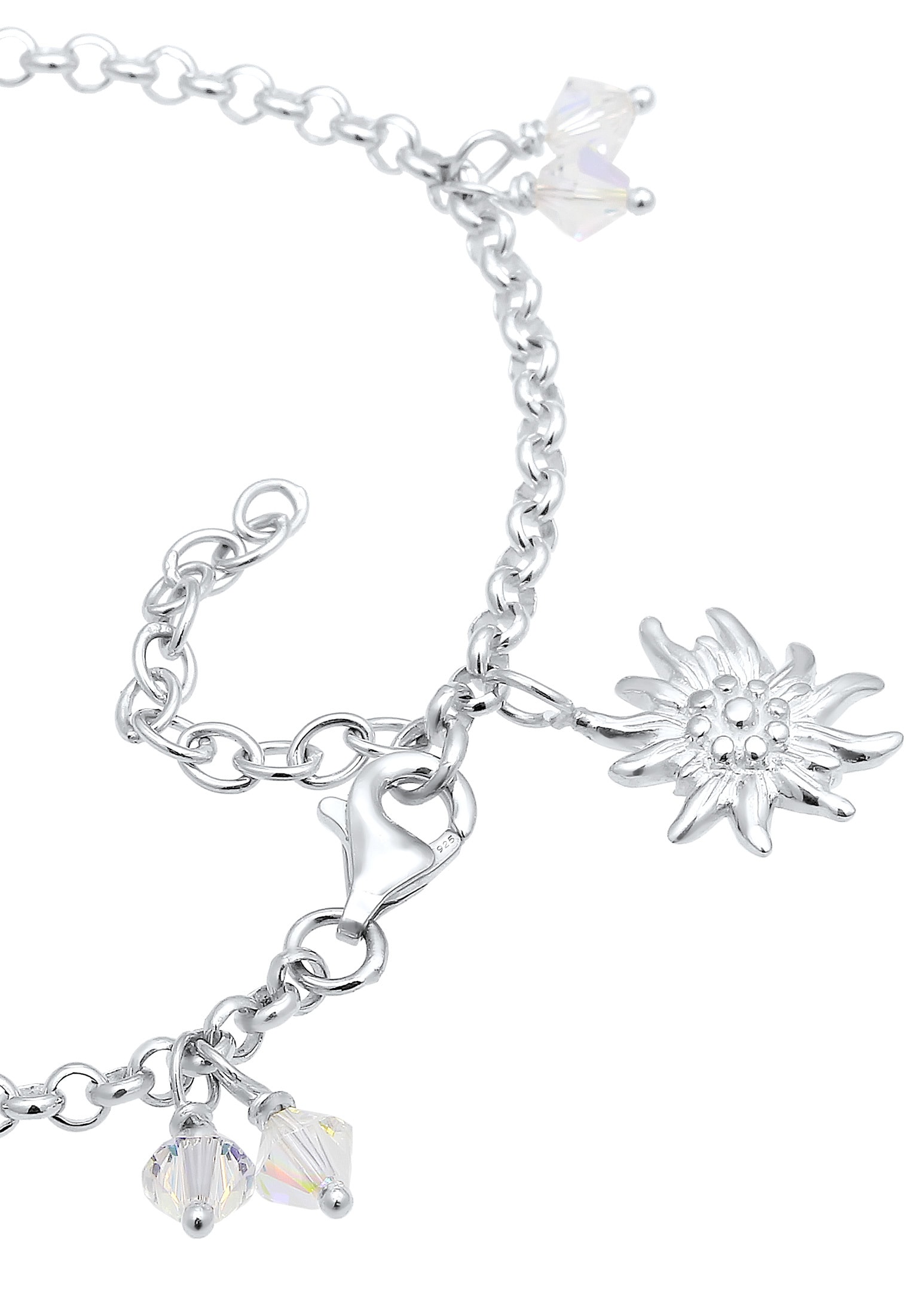 Elli Armkette »Armband Bettelarmband Tracht Herz Glas Kristalle Weiß 925 Sterling Silber«