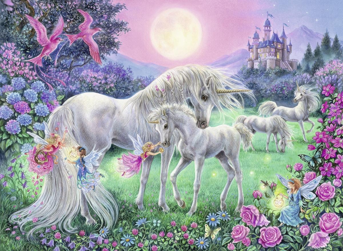 Ravensburger Puzzle »Color Star Line, Einhörner im Mondschein«, leuchtet im Dunkeln, Made in Germany