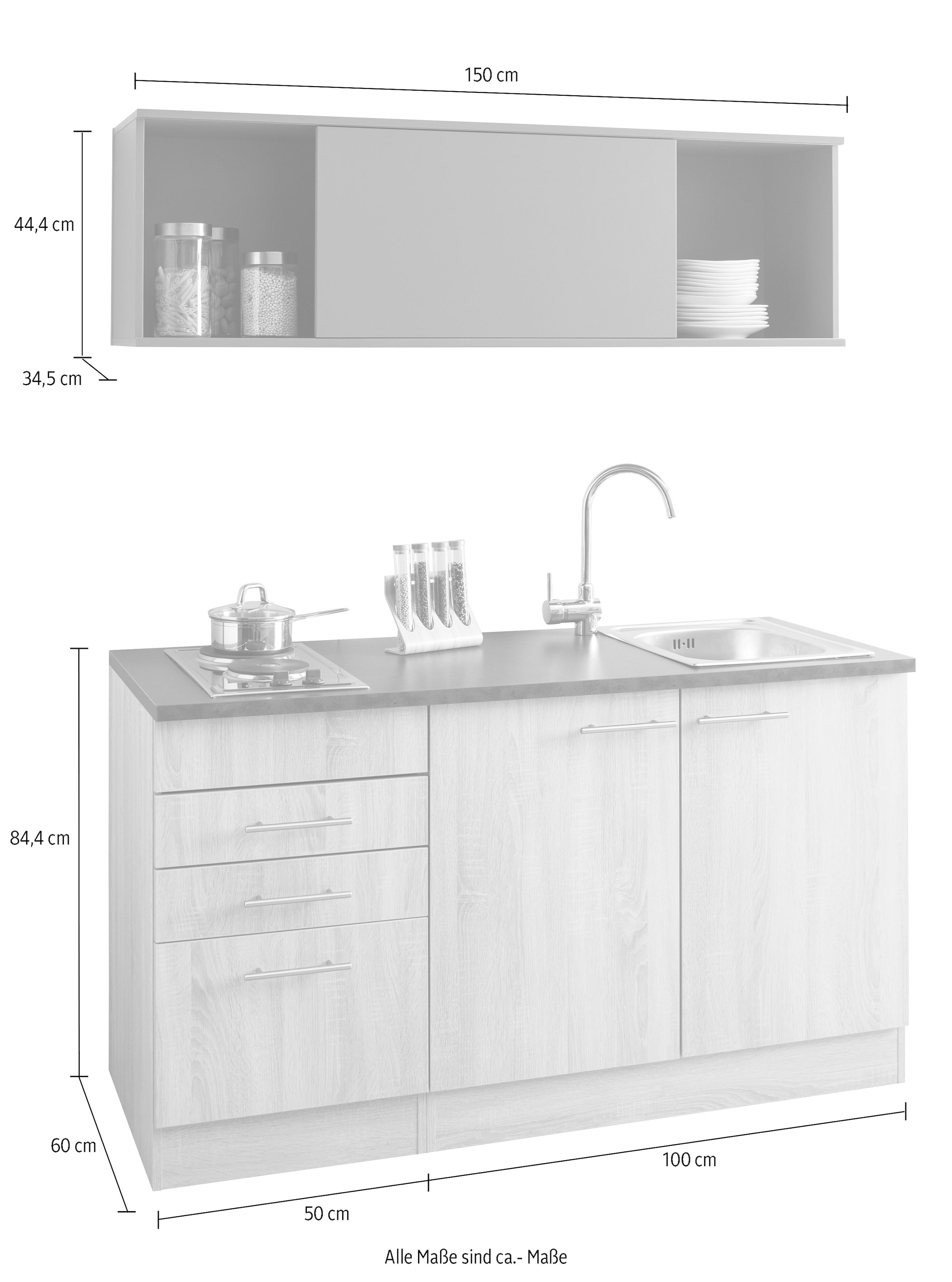 OPTIFIT Küchenzeile »Mini«, mit E-Geräten, Breite 150 cm