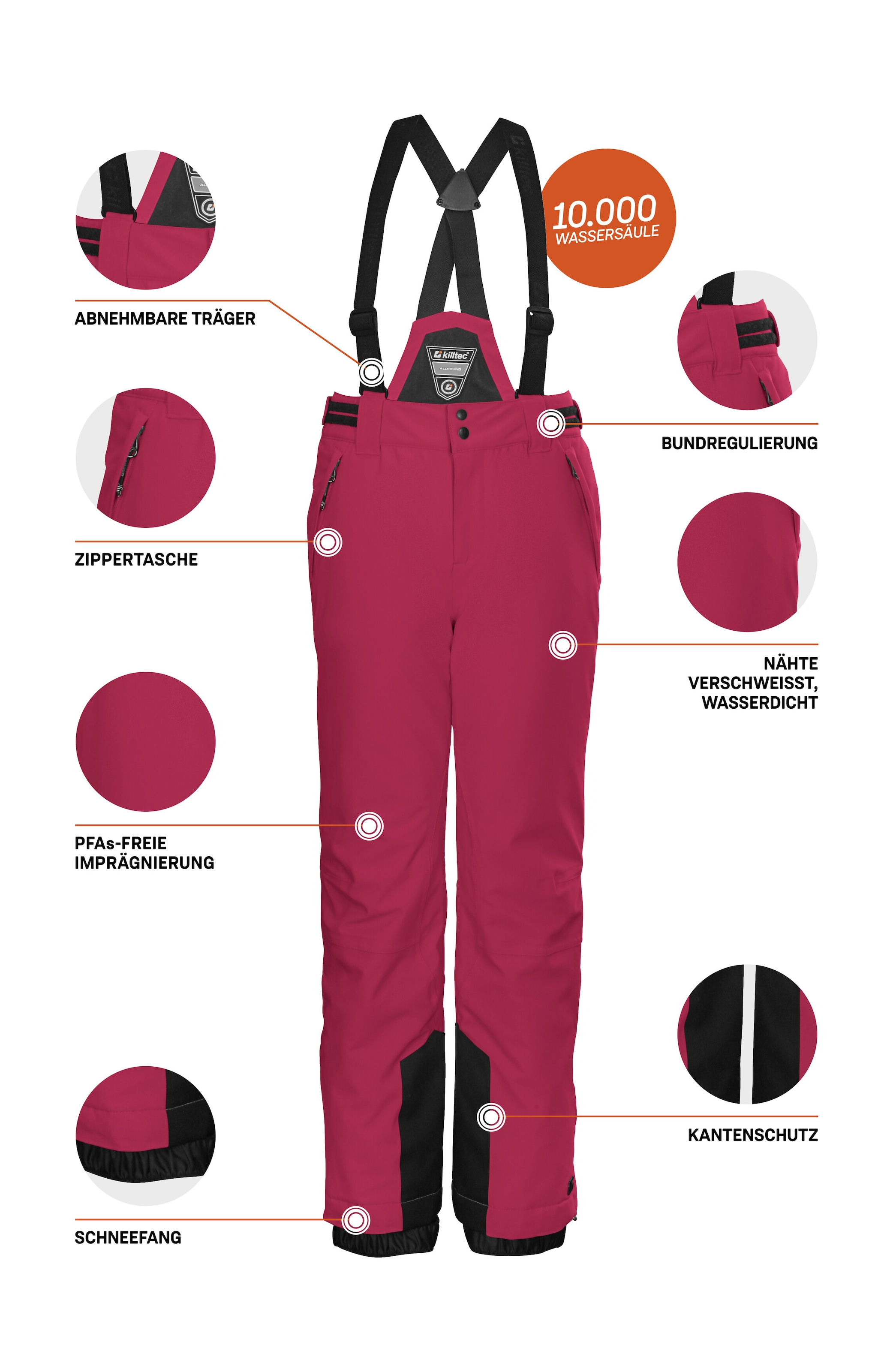 Killtec Skihose »KSW 77 GRLS SKI PNTS«, wasserdicht, atmungsaktiv, abnehmbarer Latz, verst. Seitenriegel