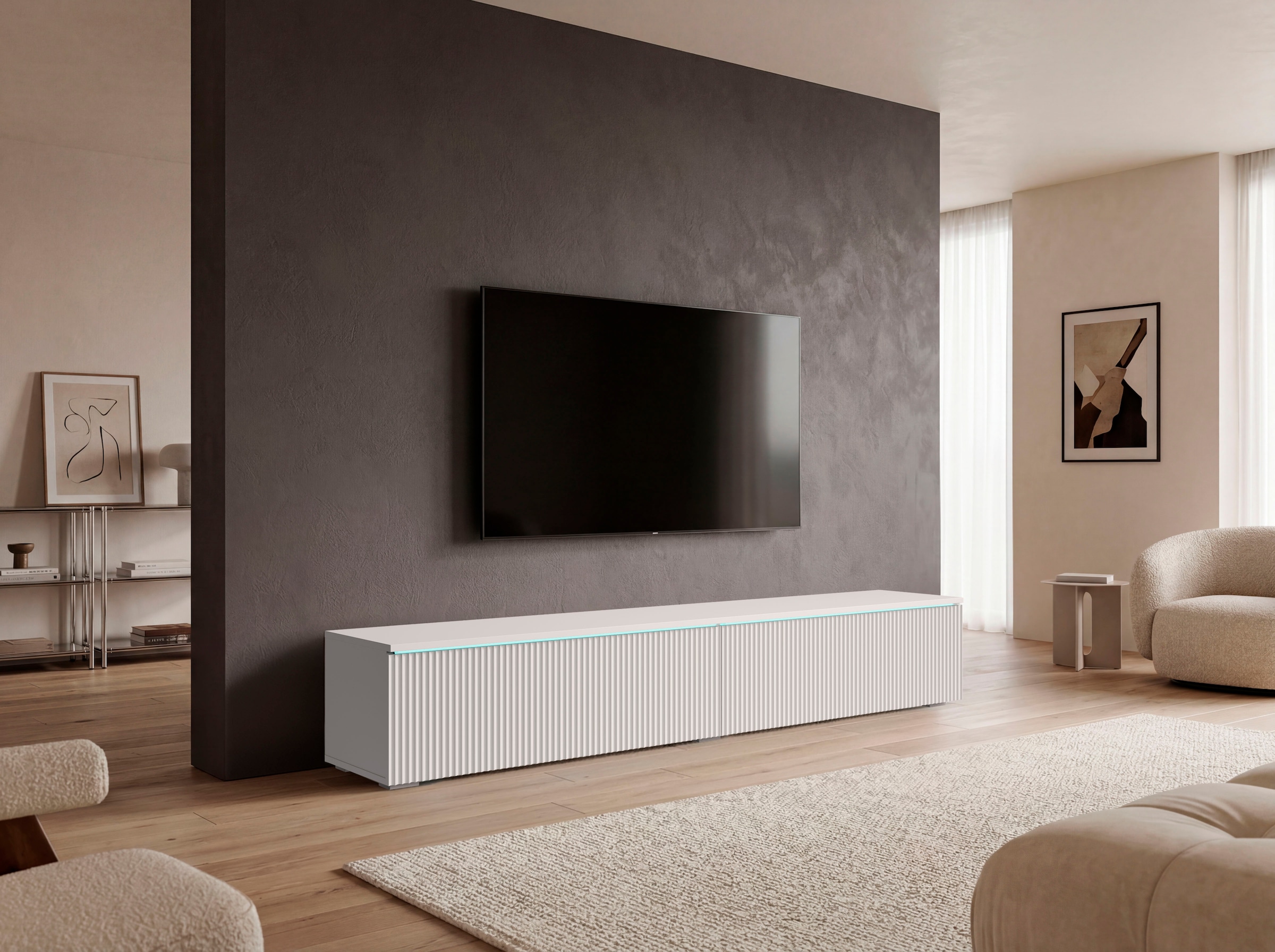 Home affaire Lowboard »Vera, wahlweise mit oder ohne Beleuchtung« gefräste MDF Front mit 3D Effekt, stehend und hängend montierbar