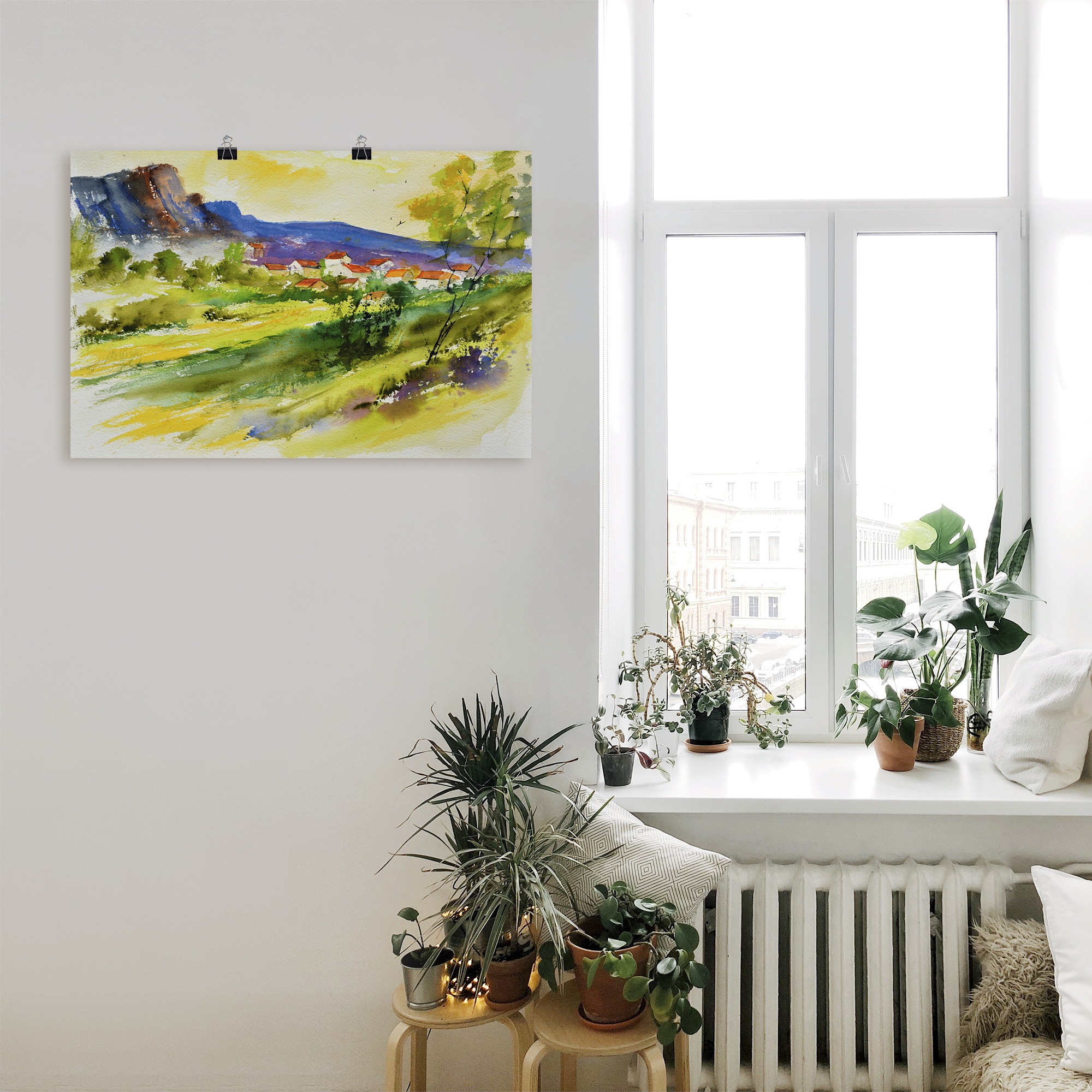 Artland Wandbild »Landschaft und Wohnhäuser«, Wiesen & Bäume, (1 St.), als Leinwandbild, Poster in verschied. Größen
