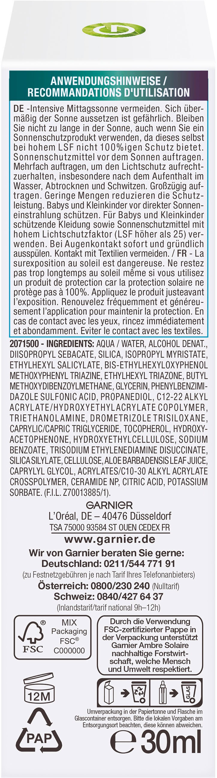 GARNIER Gesichtsserum »Garnier Super UV Sonnenschutz-Serum«, mit hoher Wirksamkeit