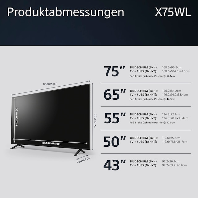 Sony LED-Fernseher »KD-55X75WL«, 139 cm/55 Zoll, 4K Ultra HD, Google TV,  Smart-TV, BRAVIA CORE, HDMI 2.1, Gaming-Menü jetzt bestellen bei OTTO