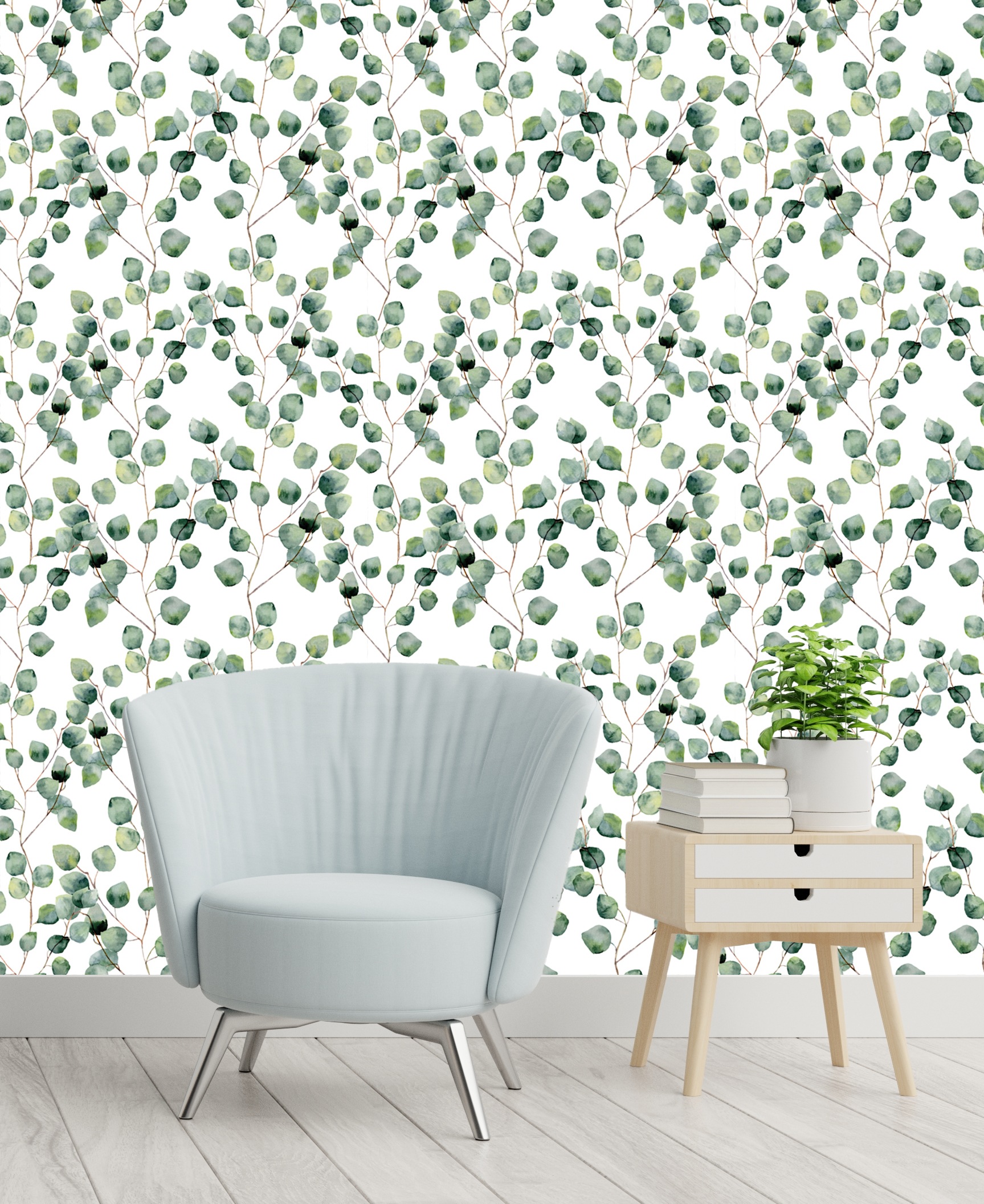 queence Vinyltapete »Blätter - Eukalyptus«, floral-geblümt-gemustert-Motiv, 90x250cm, selbstklebend, kinderleichte Anbringung, Sticker