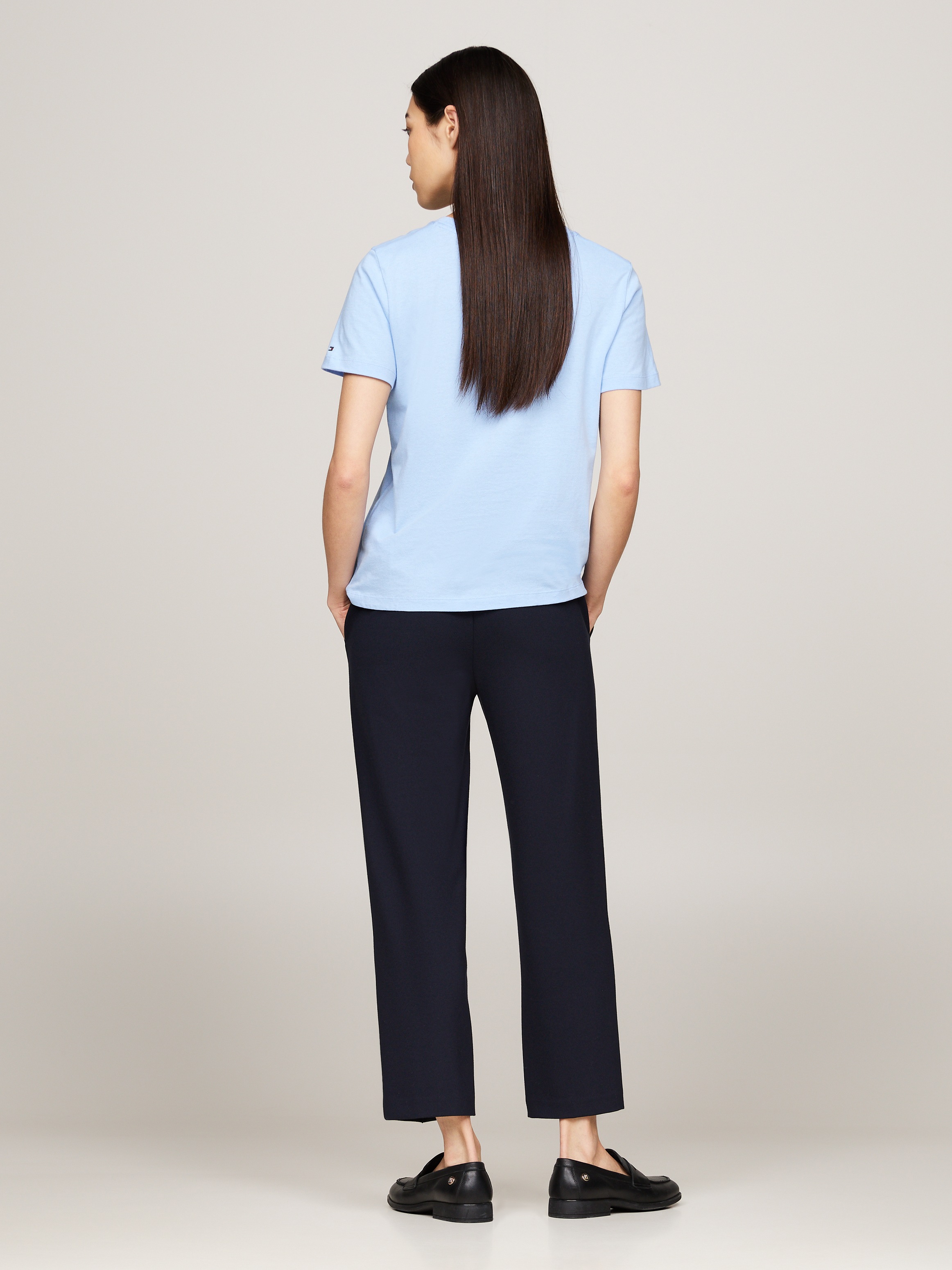 Tommy Hilfiger T-Shirt »REG CORP LOGO C-NK mit Logoschriftzug und Stickerei«, meliert, casual, regular fit, Baumwolle, Rundhals