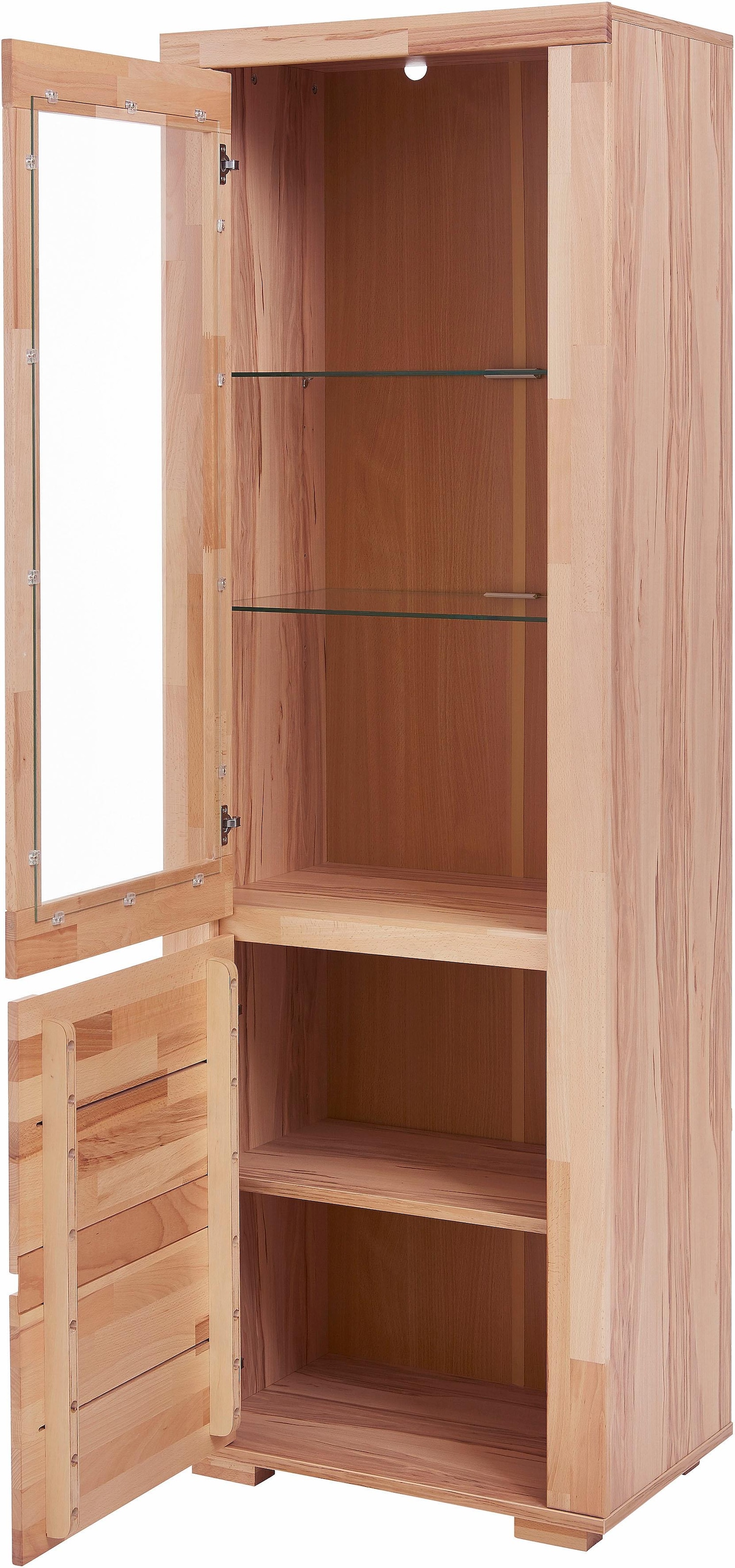 Home affaire Vitrine »DENIS75, 5 Fächer, Teilmassiv, 1 Tür mit Glaseinsatz, grifflos« B/T/H:65/40/190cm, Einlegeboden teilwese verstellbar, Kernbuche geölt.