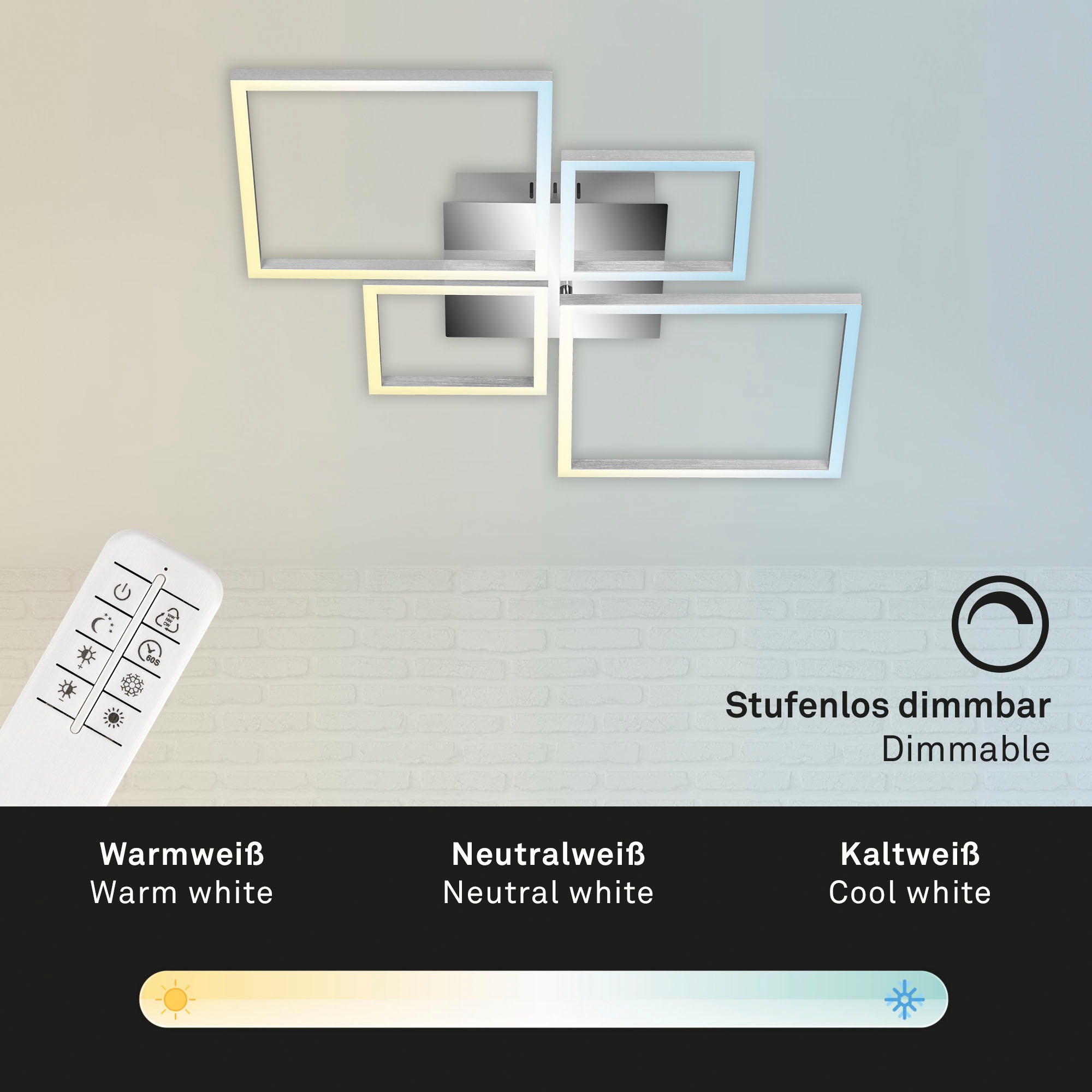 Briloner Leuchten LED Deckenleuchte »3093018 FRAME«, Leuchtmittel LED-Board | LED fest integriert, Deckenlampe, 75x46,7x7,5cm, Chrom-Alu, Wohnzimmer, Schlafzimmer