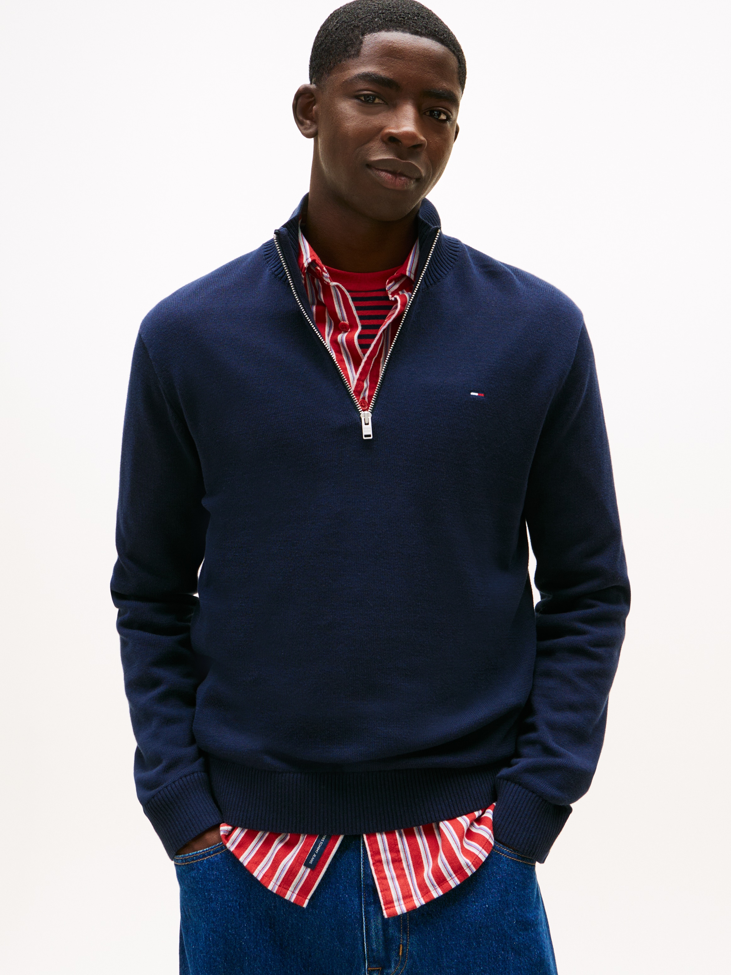 Tommy Jeans Strickpullover »TJM SLM ESS LIGHT ¼ ZIP SWTR EXT« Mit Rundhalsausschnitt