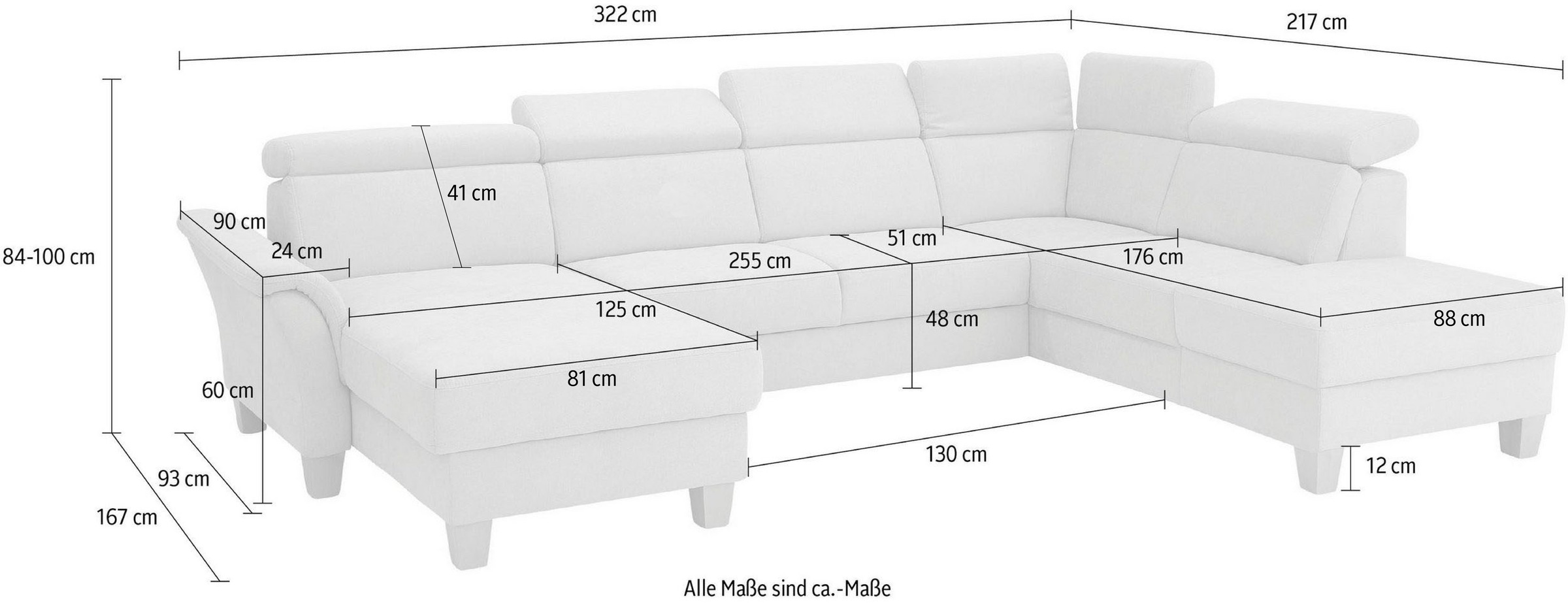 Home affaire Wohnlandschaft »Conville U-Form« Kopfteilverstellung wahlweise mit Bettfunktion und Bettkasten