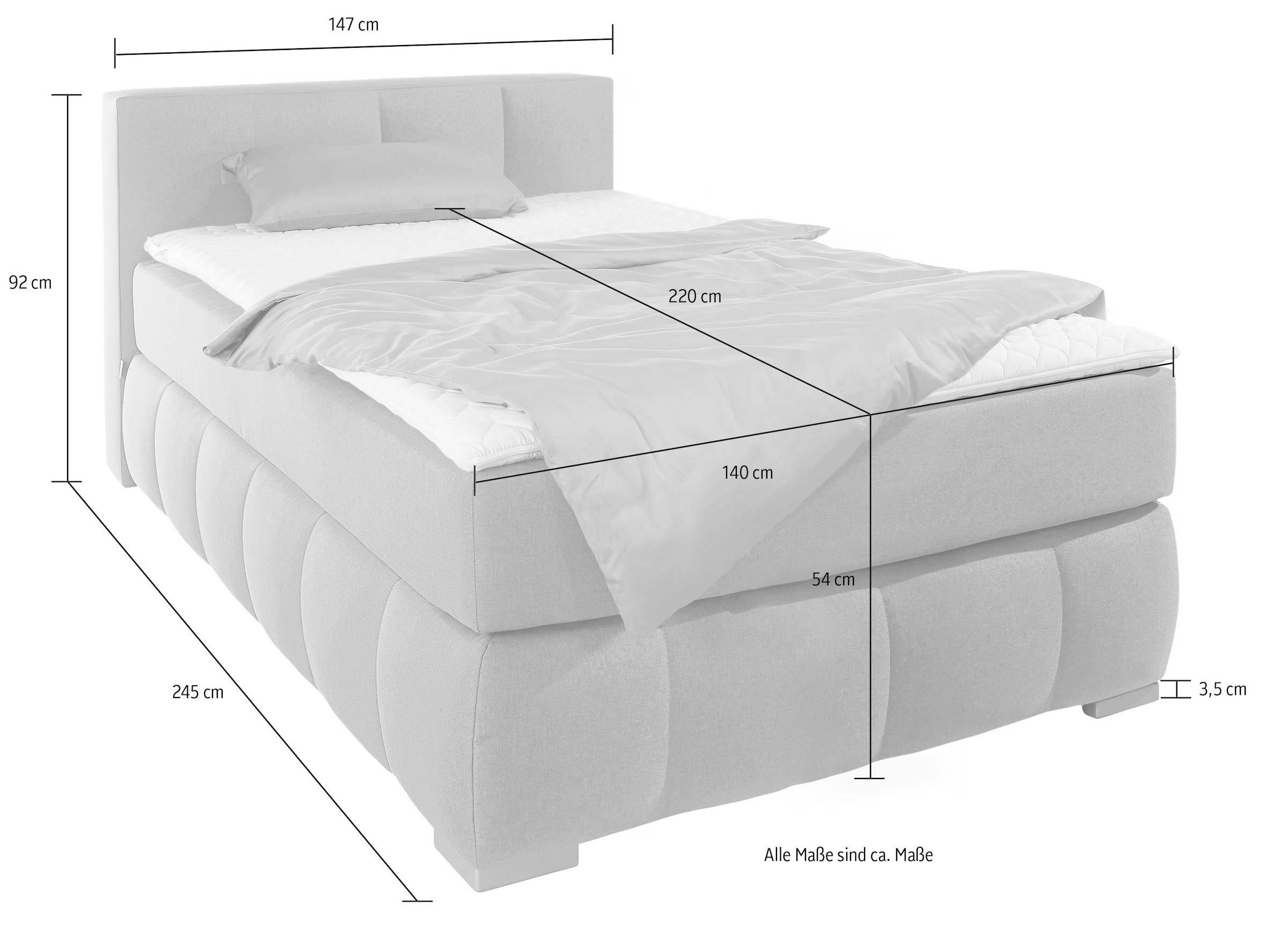 Guido Maria Kretschmer Home&Living Boxspringbett »Chelles«, inkl. Topper, in XXL- Überlänge 220 cm, Unterbox mit feine Wölbung