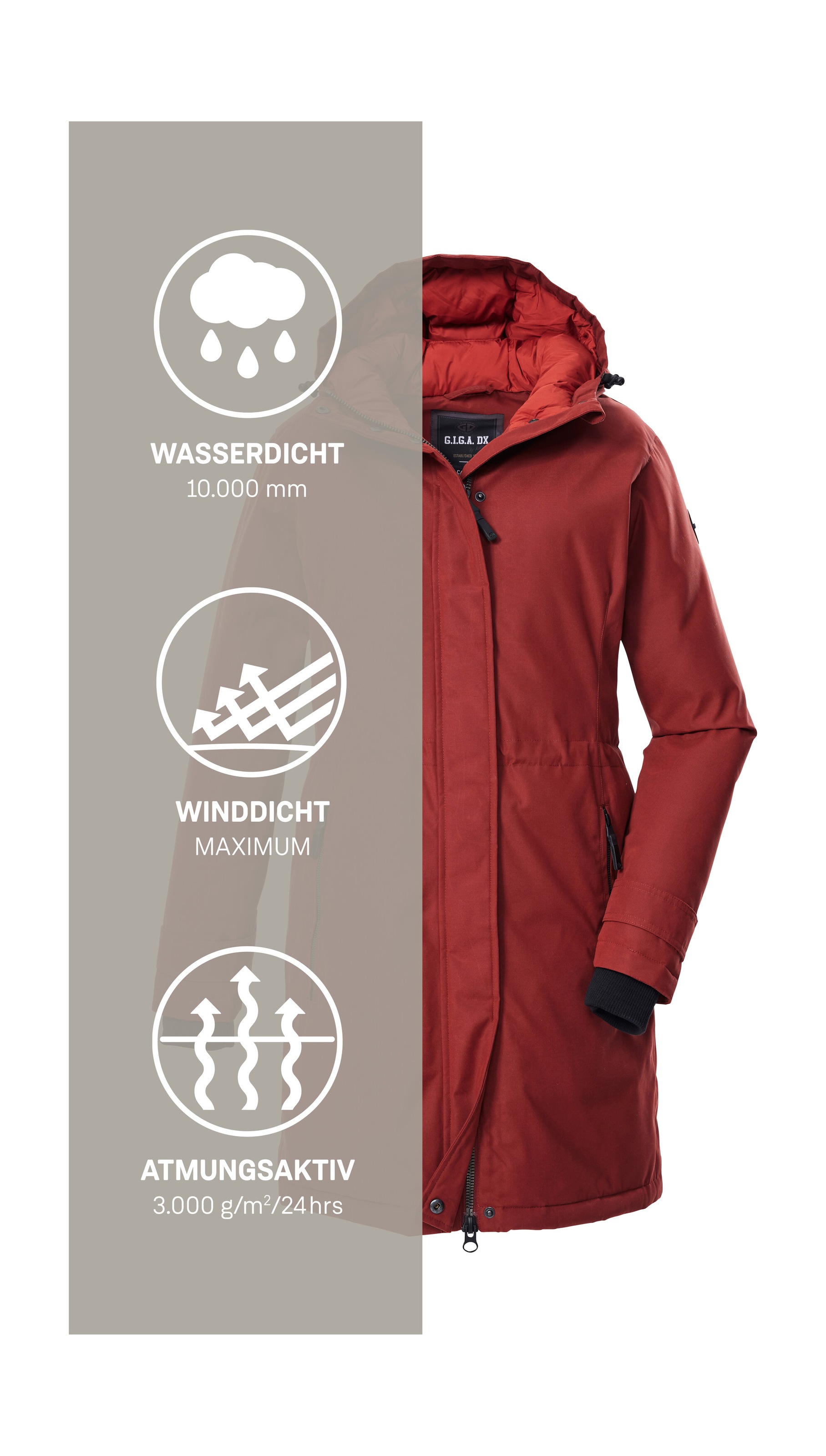 G.I.G.A. DX by killtec Parka »GW 22 WMN PRK«, Funktionsparka: wasserdicht, atmungsaktiv, 2-Wege-Reißverschluss