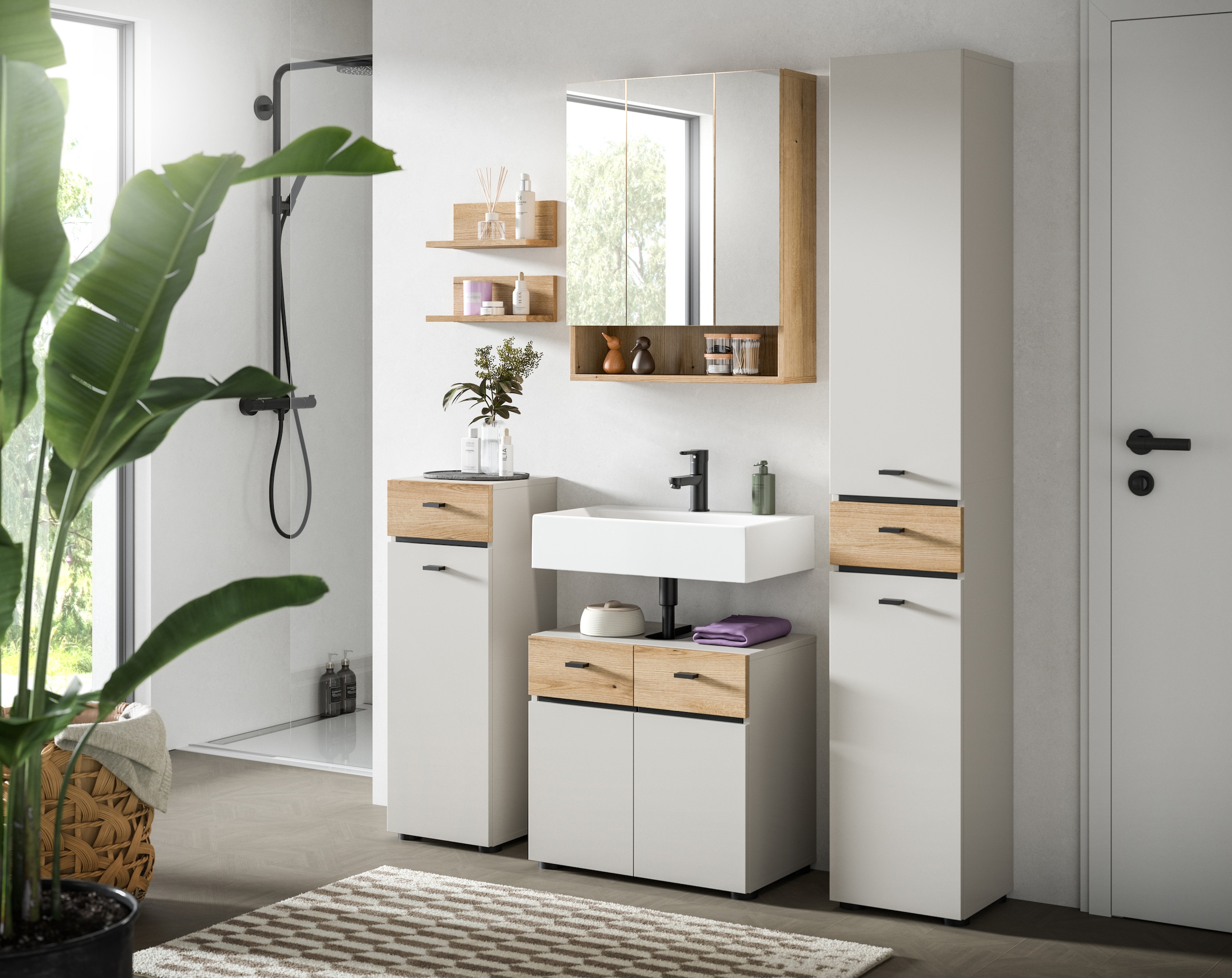 welltime Hochschrank »VANN, Höhe 191cm, 2 Türen, 1 Schubkasten, Türanschlag wechselbar« individuell mit weiteren Artikel der Serie VANN kombinierbar,  Universalschrank, Mehrzweckschrank, Schrank, Badschrank, Badezimmer