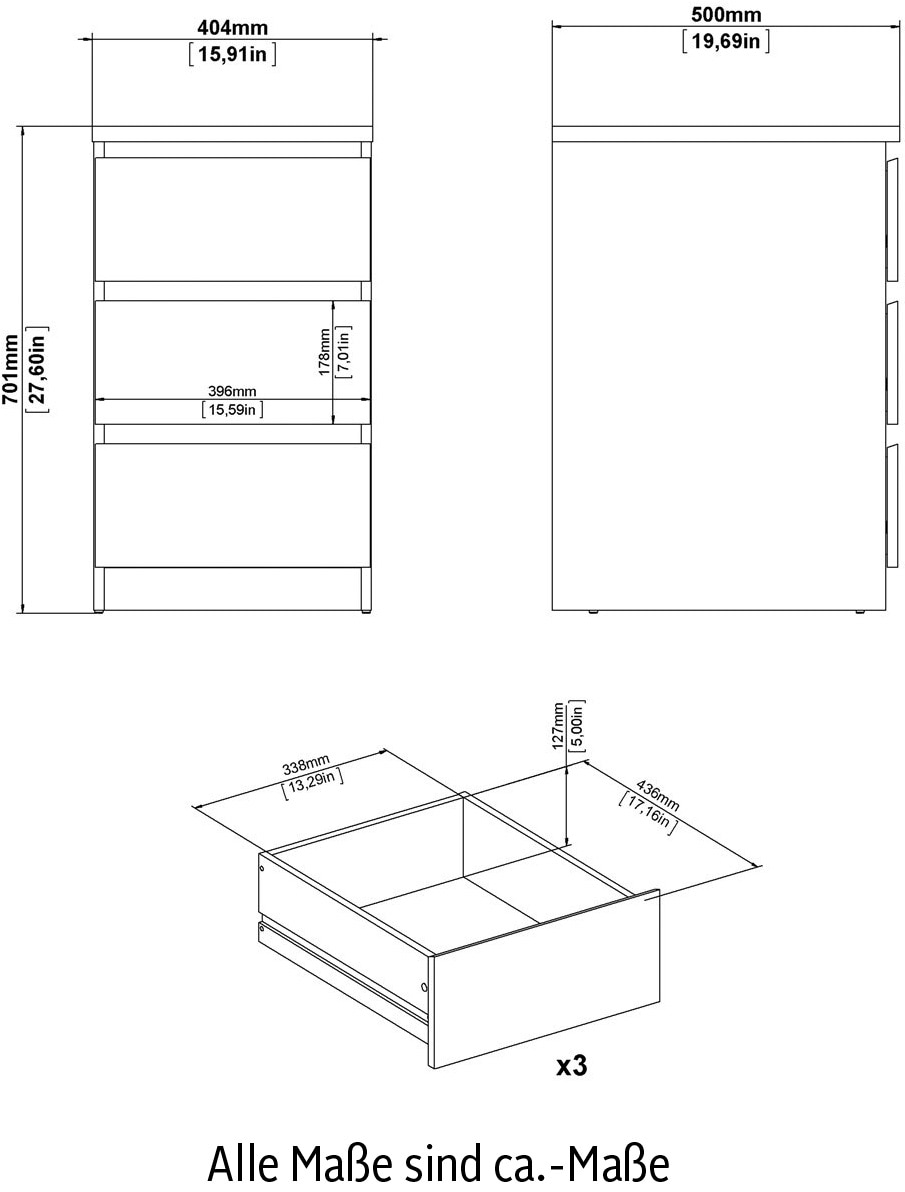 INOSIGN Kommode »Naia«, Elegante und modernes Sideboard mit 3 geräumigenSchubladen