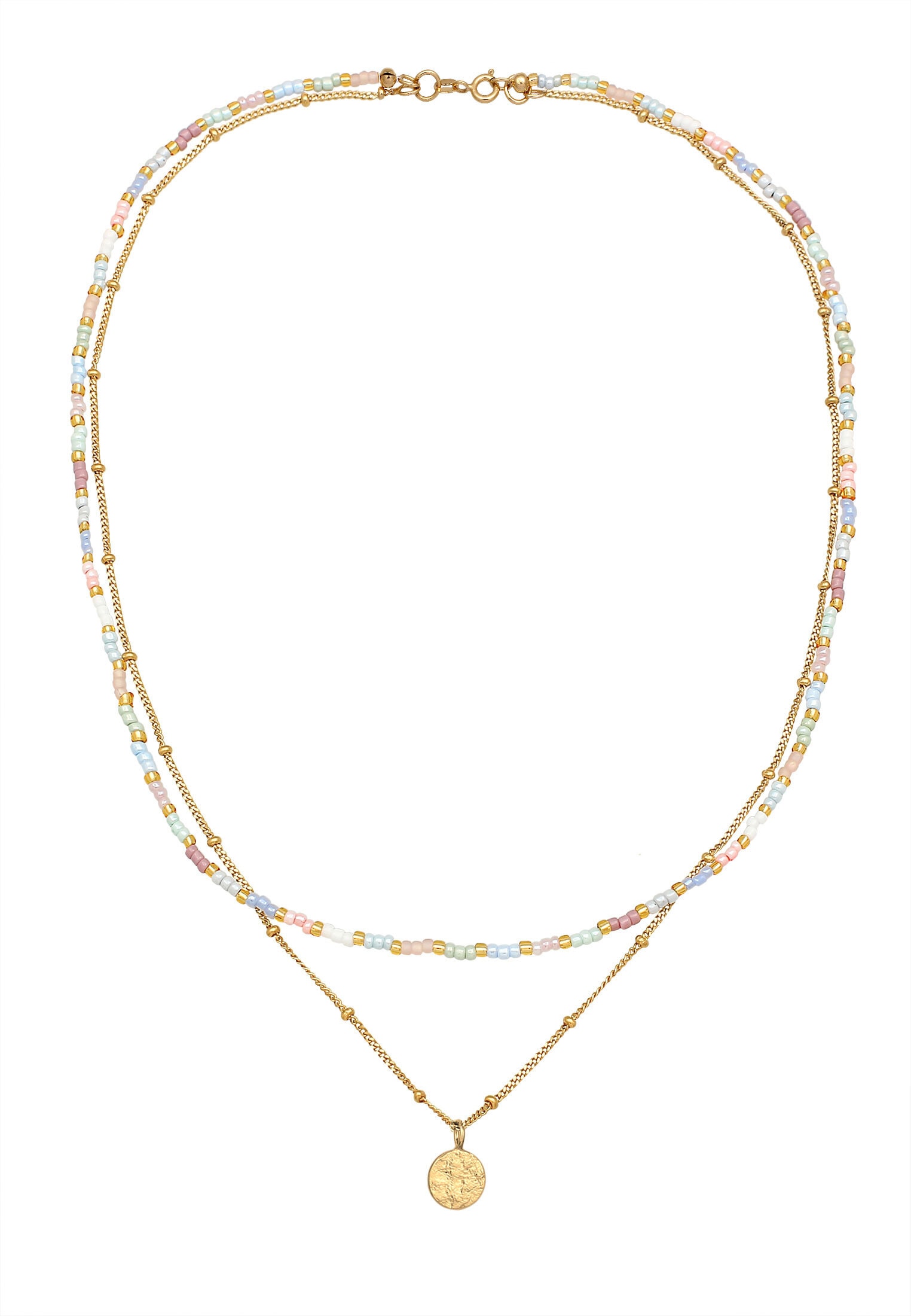 Elli Silberkette »Halskette Layer Glas Beads Pastell Plättchen Anhänger 925 Sterling Silber«