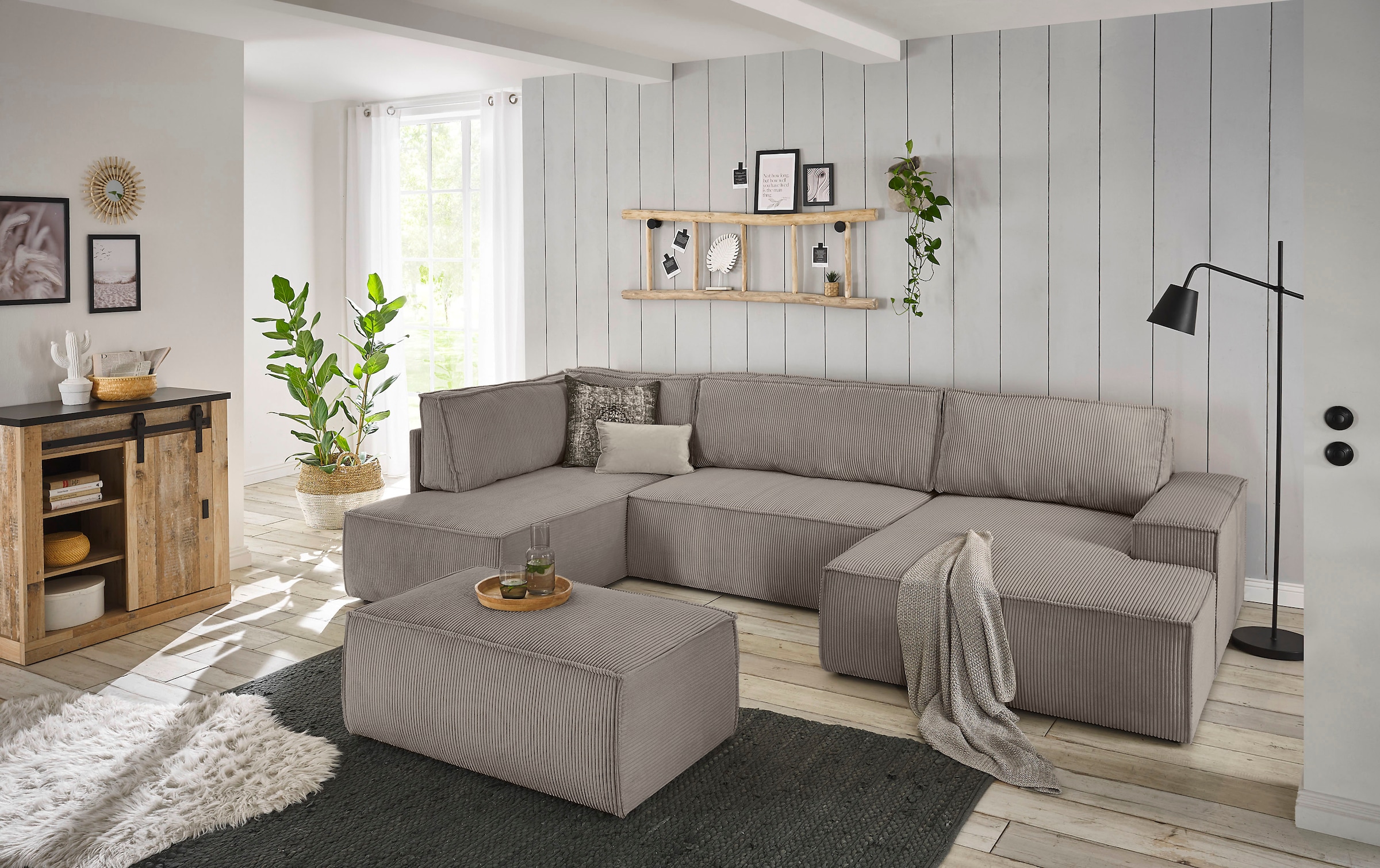 Home affaire Wohnlandschaft »SHERWOOD U-Form, 329 cm - OTTO. Verlässliche Qualität.« Schlaffunktion m. Bettkasten (194x139 cm), Cord, Vintage, Samtvelours