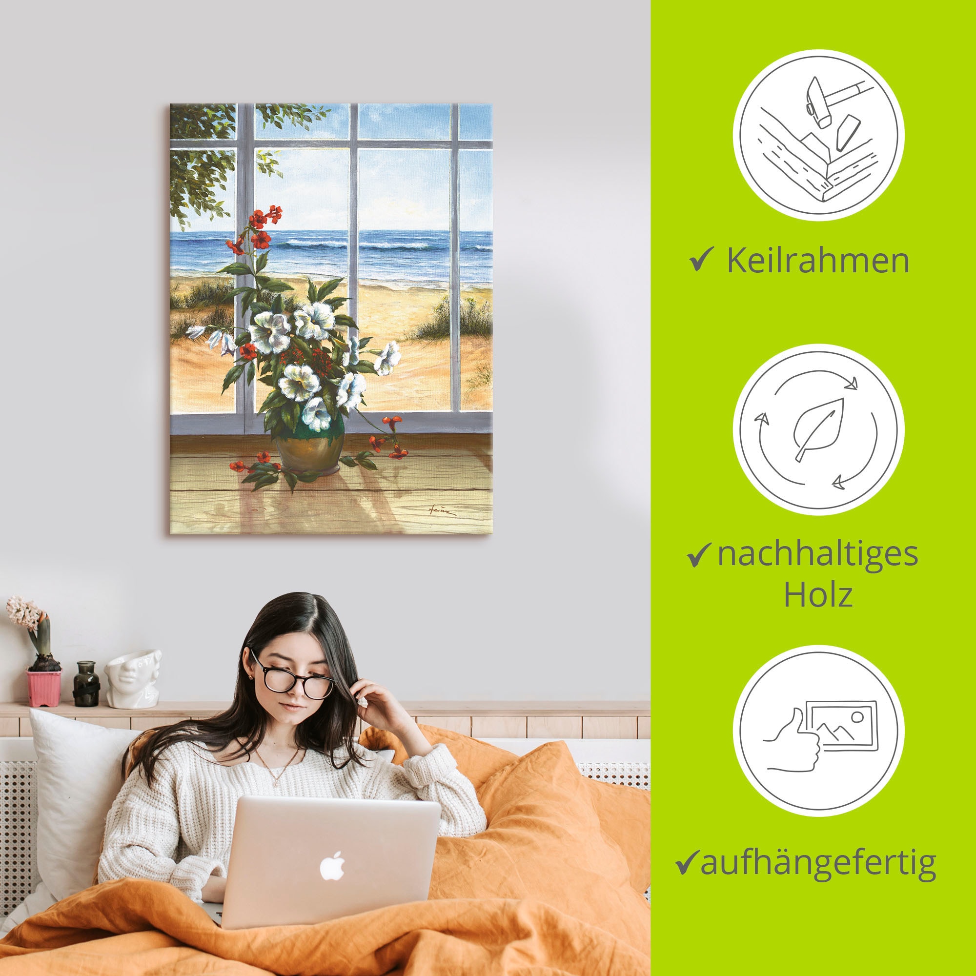 Artland Wandbild »Meerblick«, Fensterblick, (1 St.), als Leinwandbild, Poster in verschied. Größen
