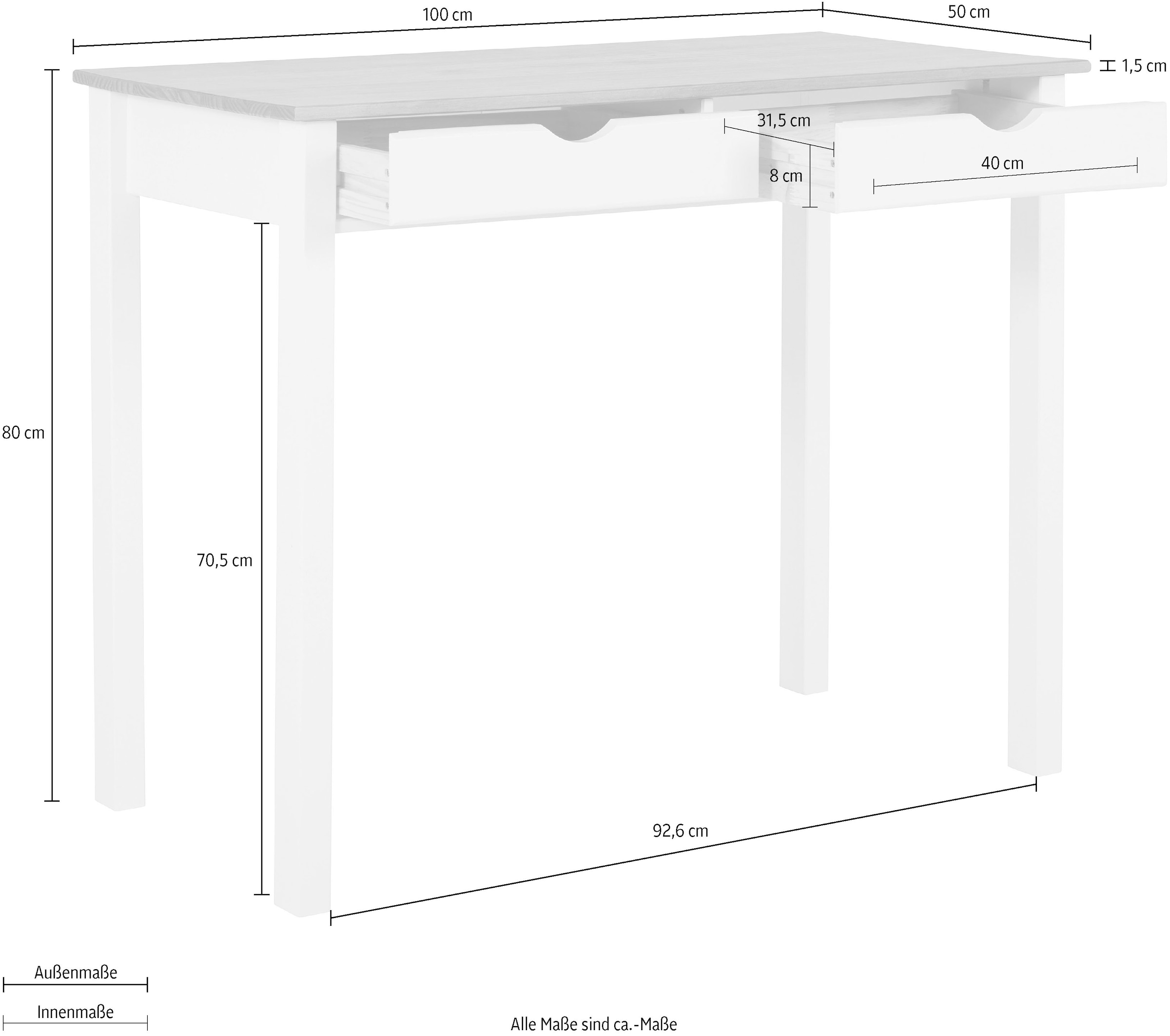 INOSIGN Schreibtisch »Gava«, Kiefernholz, Griffmulden, unterschiedliche Farbvarianten, Breite 100cm