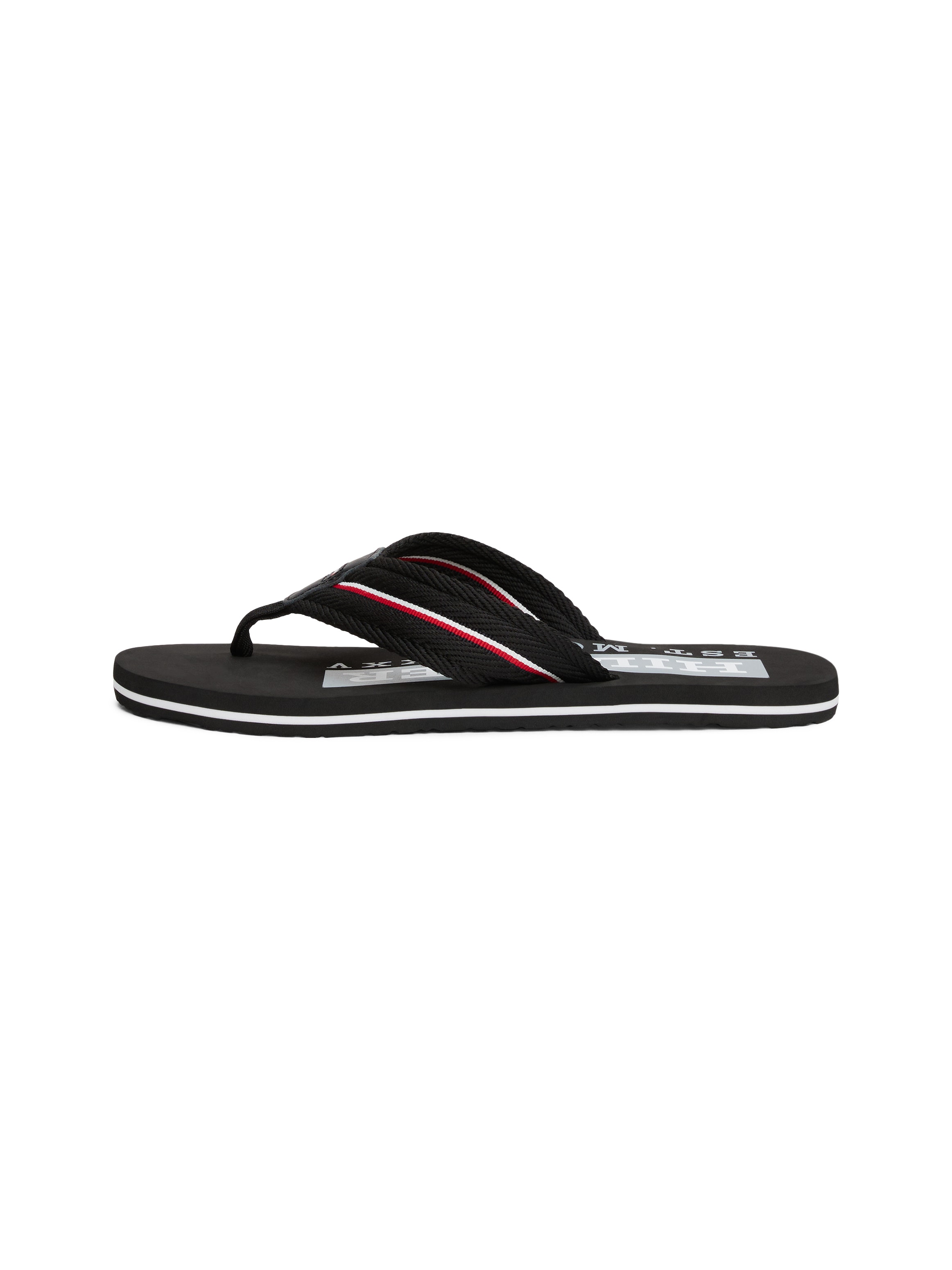 Tommy Hilfiger Zehentrenner »CORPORATE HILFIGER BEACH SANDAL«, Sommerschuh, Flats, Bequemschuh mit Streifen