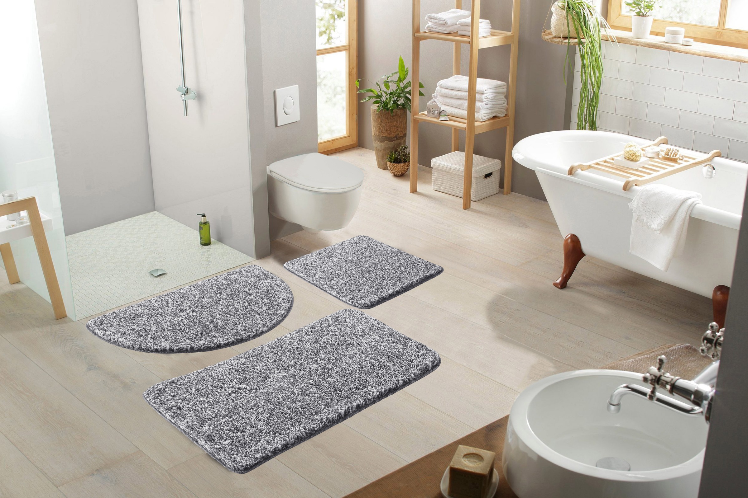 my home Badematte »Vanessa meliert, Badvorleger, Badezimmer Teppich, Duschvorleger« Höhe 20 mm rutschhemmend beschichtet strapazierfähig Badteppich, weiche Haptik, unifarben