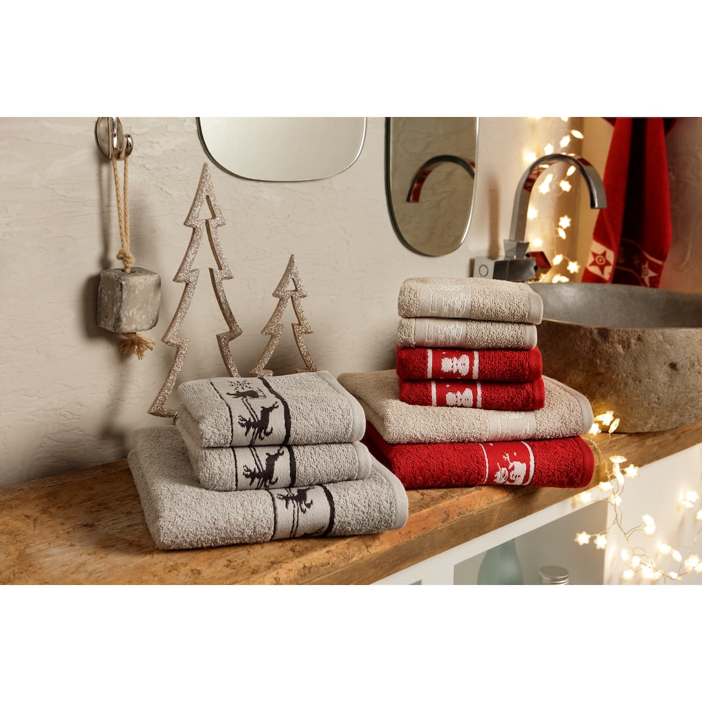my home Handtuch Set »Weihnachten«, Set, 3 tlg., Walkfrottee, mit Sternen und Bordüre