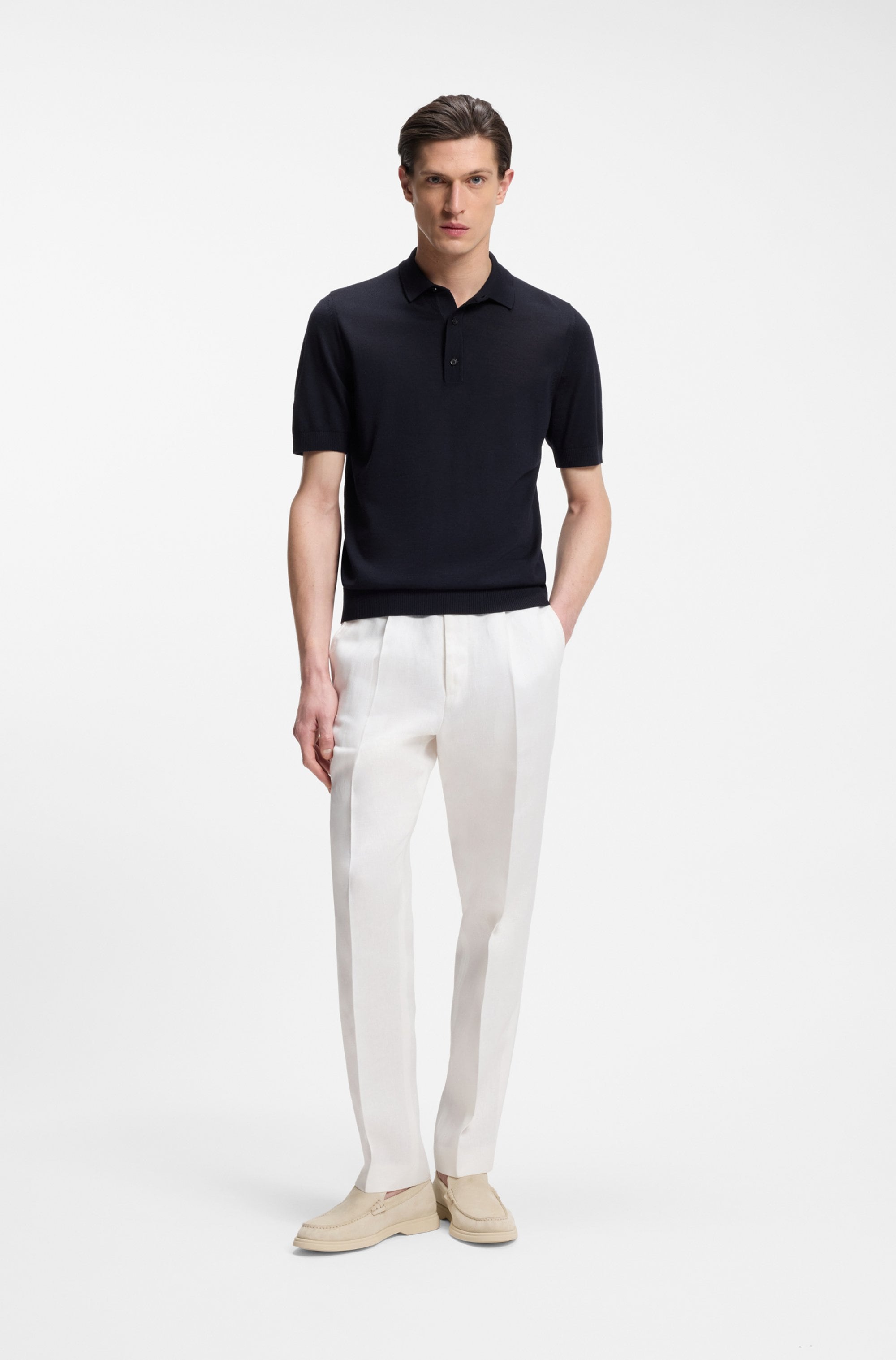 BOSS Kurzarmpullover »Nolano« aus Schurwolle, Polokragen
