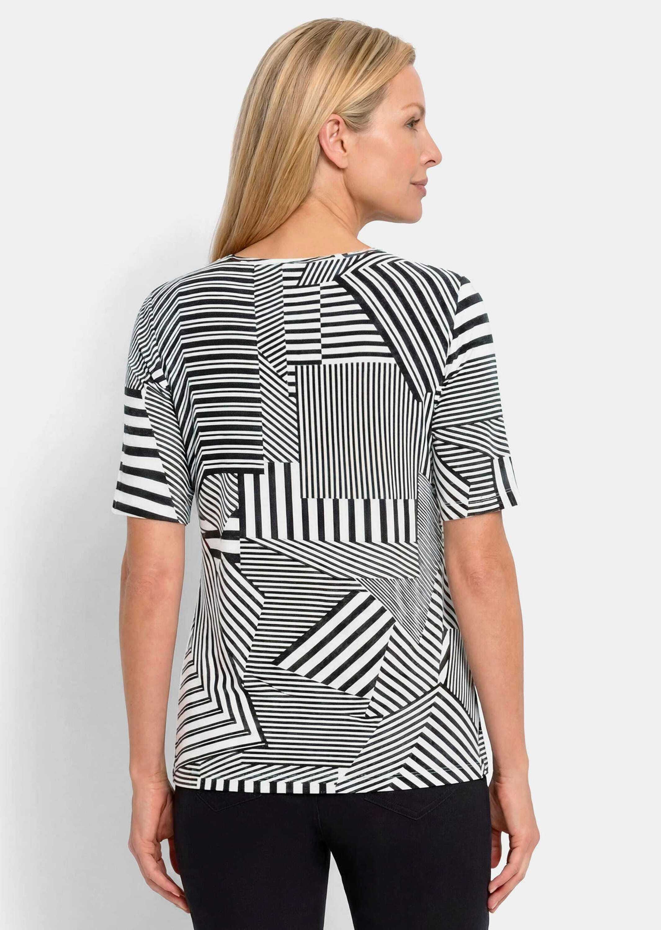 GOLDNER Kurzarmshirt »Kurzgröße Viskoseshirt mit abstraktem Streifendruck« stretchbequemer Viskosejersey