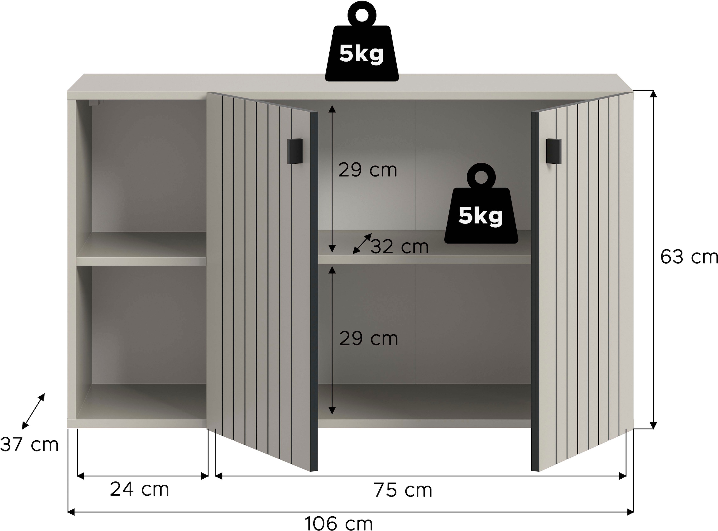 Home affaire Schuhschrank »TATIO, Breite 106 cm, hängend, Rillenopik, offene Fächer« 1 Stk. tlg. Schuhschrank, Schuhkommode, Flurkommode, Kommode, Hängeschrank