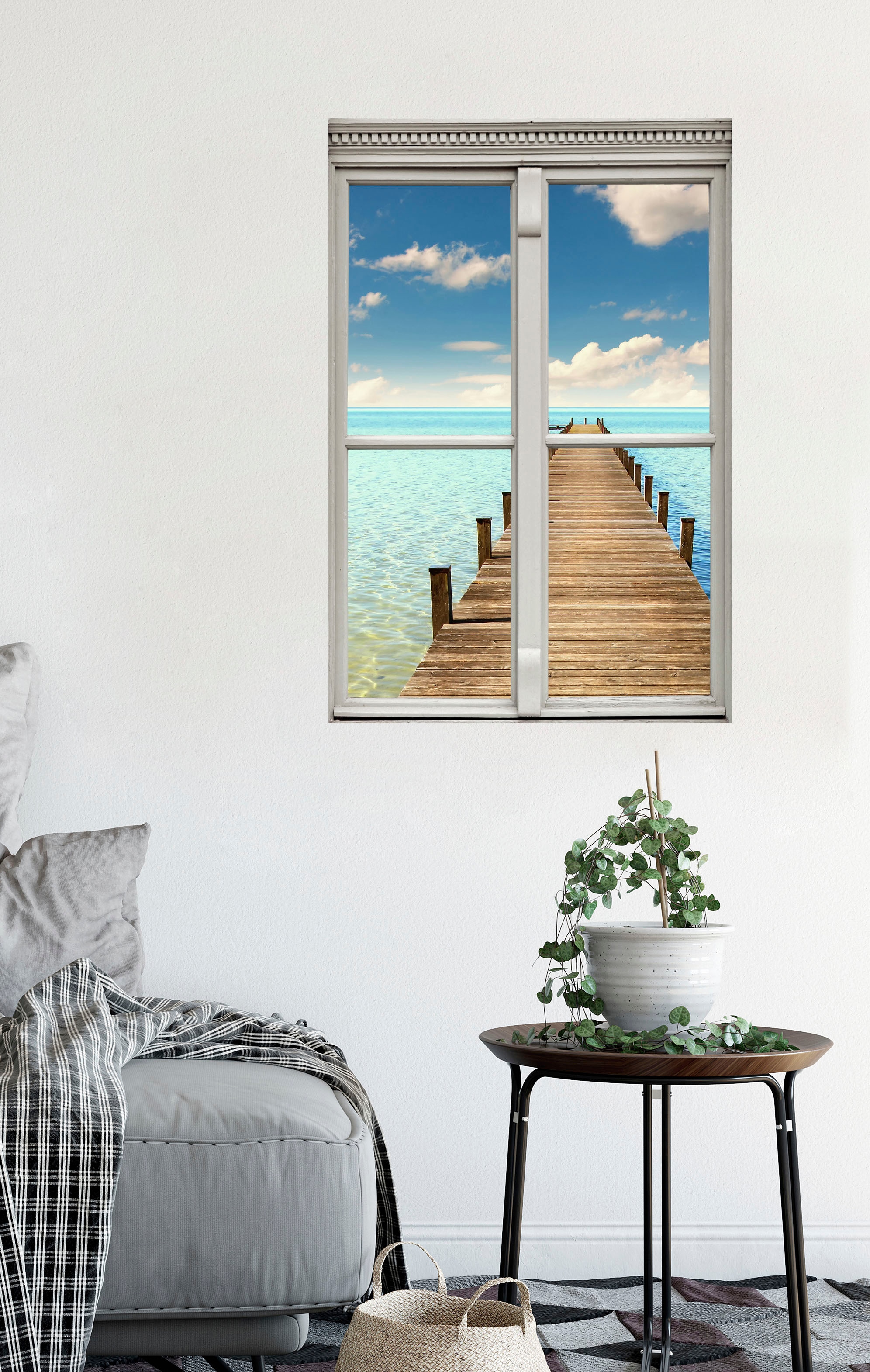 queence Wandsticker »Steg ins Meer«, Wandsticker, Wandbild, selbstklebend, 3D, Fenster