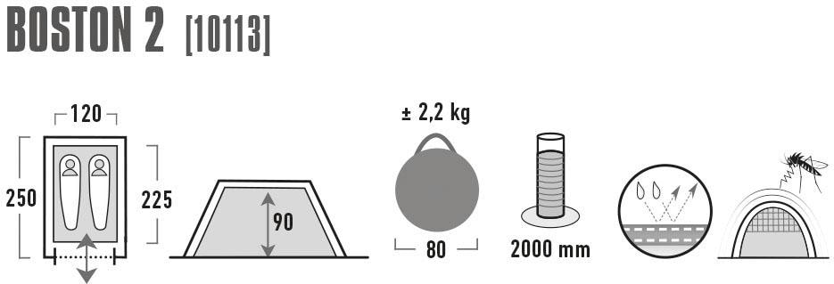 High Peak Wurfzelt »Boston 2«, 2 Personen, (mit Transporttasche)