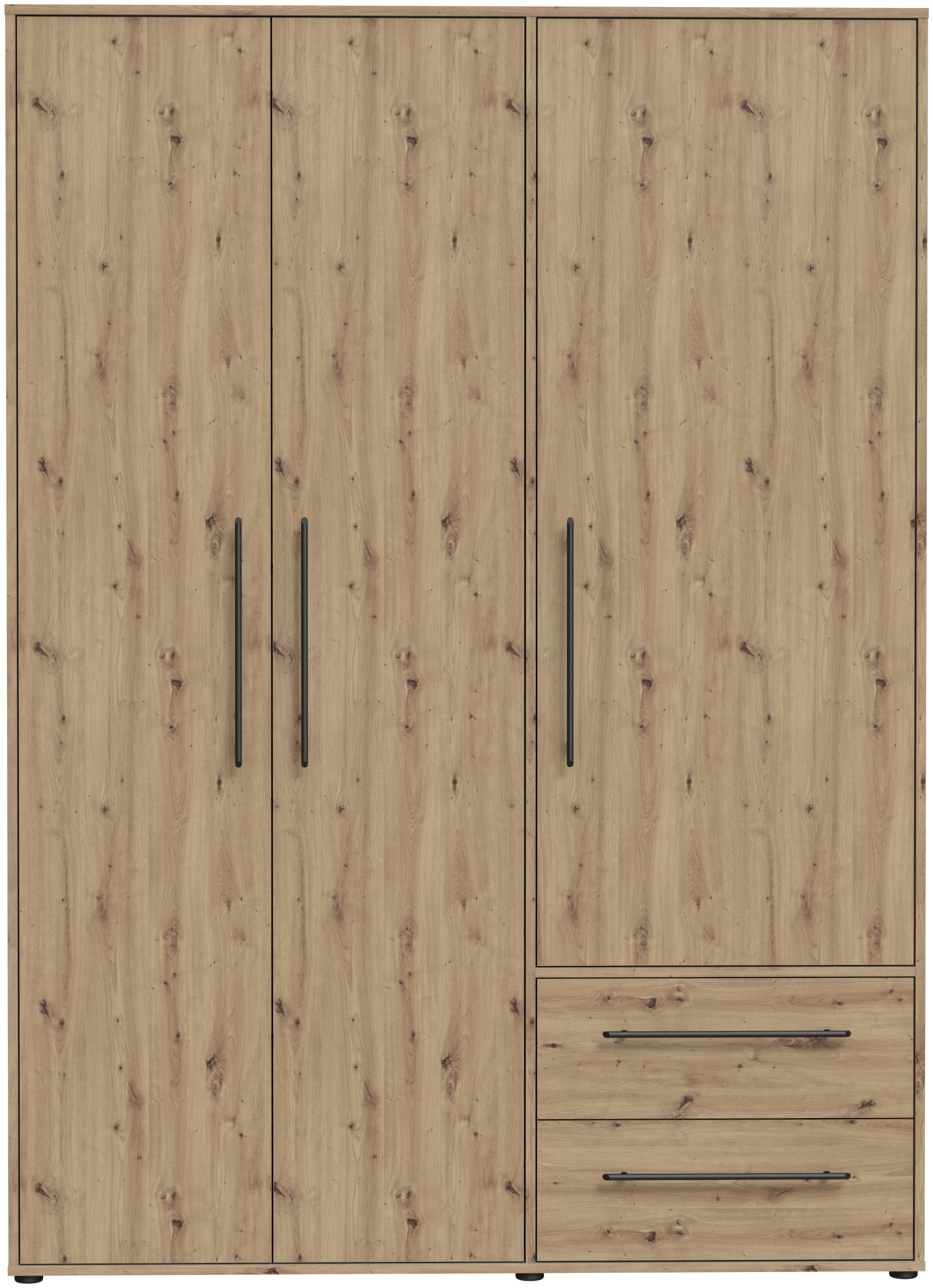 FORTE Drehtürenschrank »Mokkaris. TOPSELLER! verschiedene Größen und Farben«, (BHT ca. 145x200x59cm oder BHT ca. 206x200x59cm), mit Schubladen und schwarzen Stangengriffen, Made in Europe