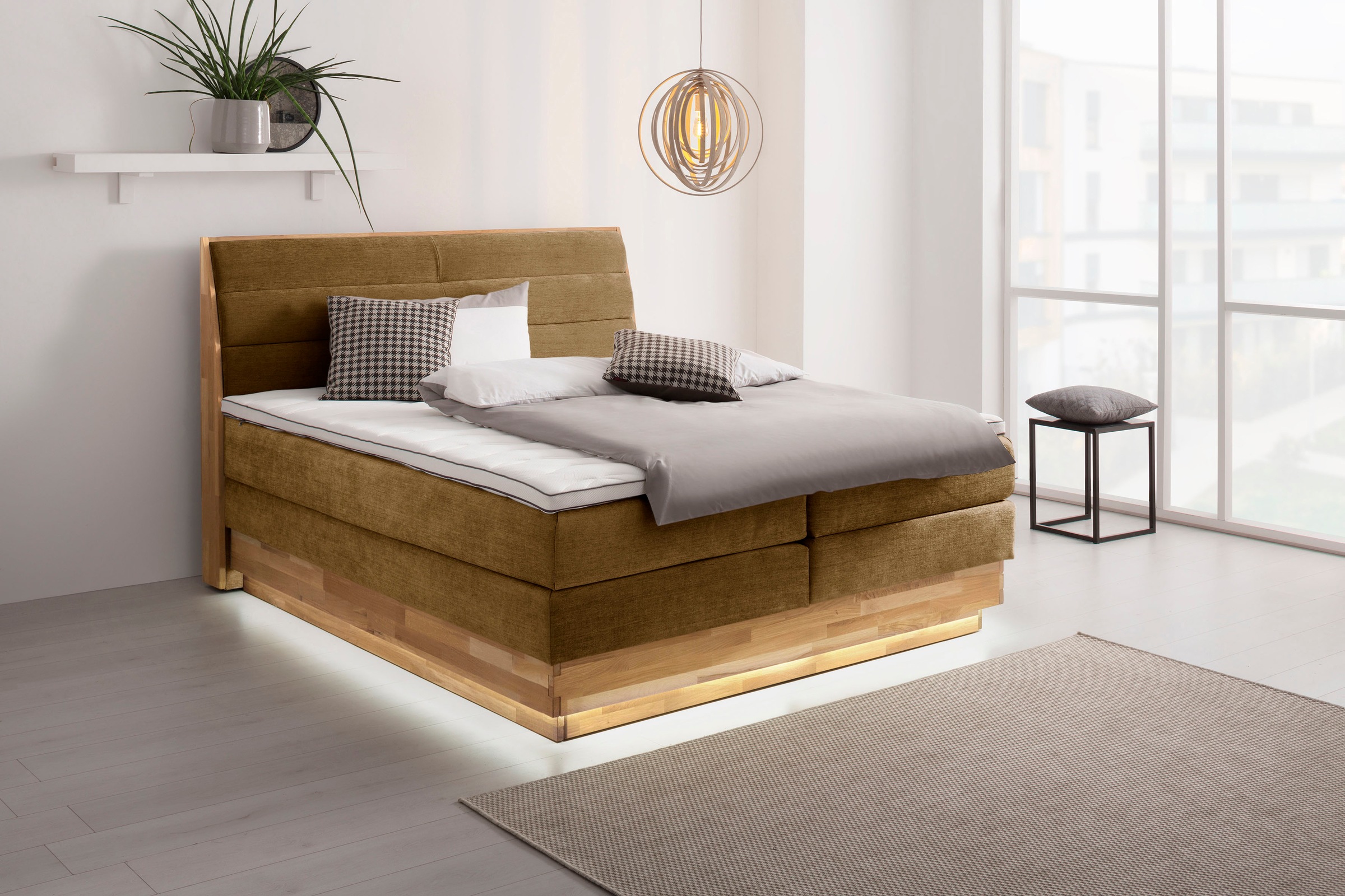 OTTO home Boxspringbett »JENNA in verschiedenen Farben und Breiten erhältlich« LED-Beleuchtung, mit zertifizierten, recycelten Bezugsstoffen