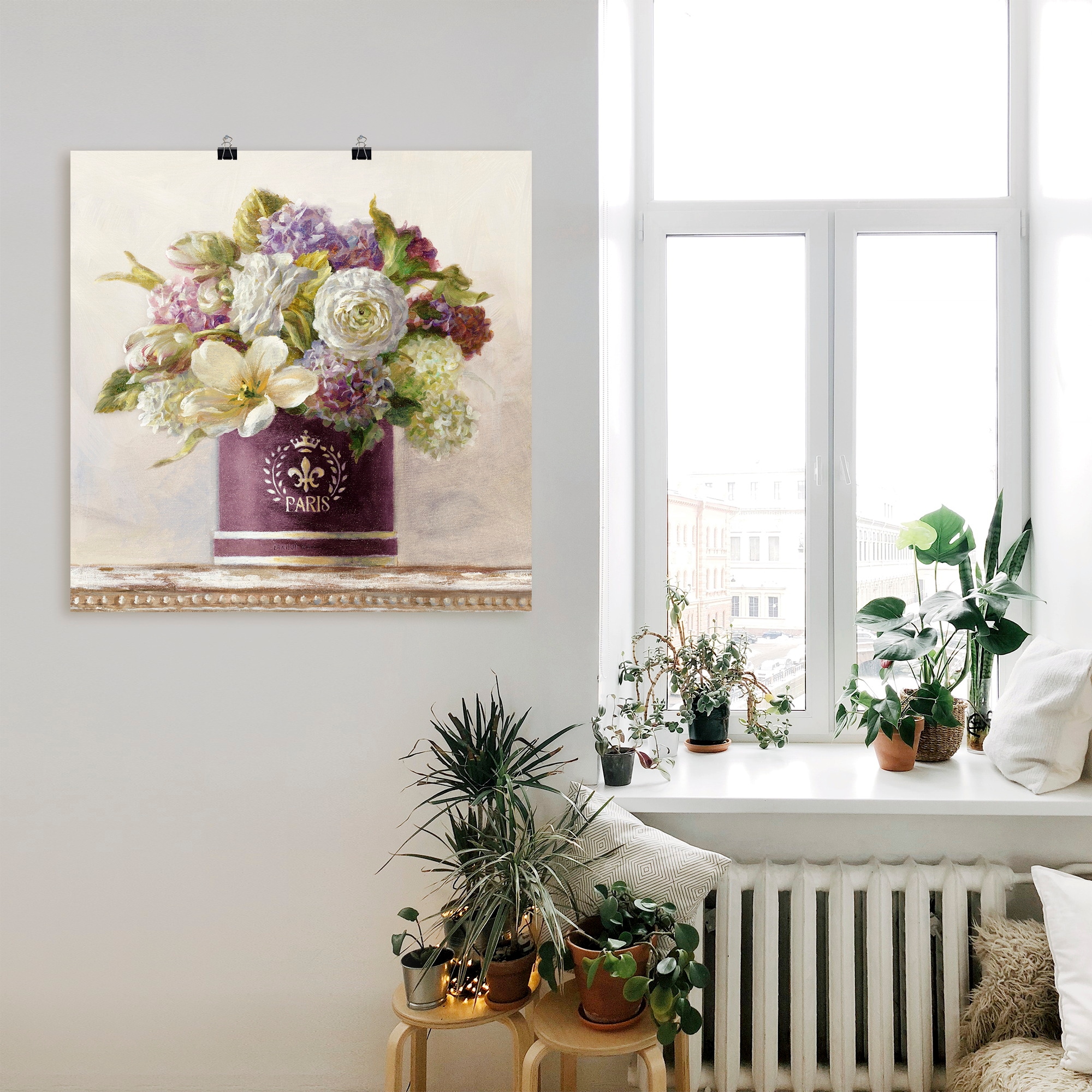 Artland Wandbild »Tulpen in Auberginer Hutschachtel«, Blumen, (1 St.), als Leinwandbild, Poster in verschied. Größen