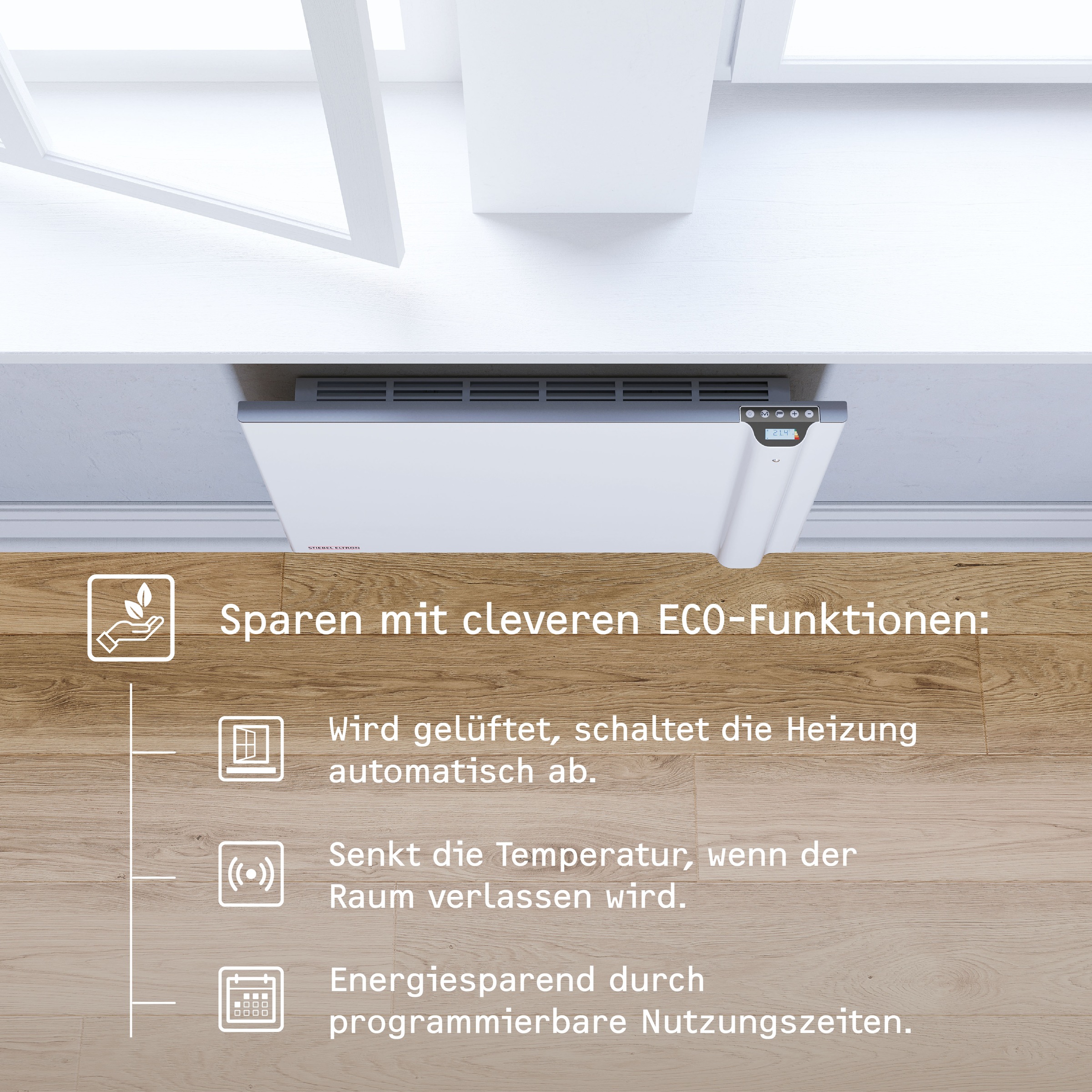 STIEBEL ELTRON Konvektor »»CND 75«, Duo Wandkonvektor, Elektroheizung energiesparend, 0,75 kW« für ca. 9  m²,  LCD-Display, Wochentimer, ohne Stecker, Festanschluss