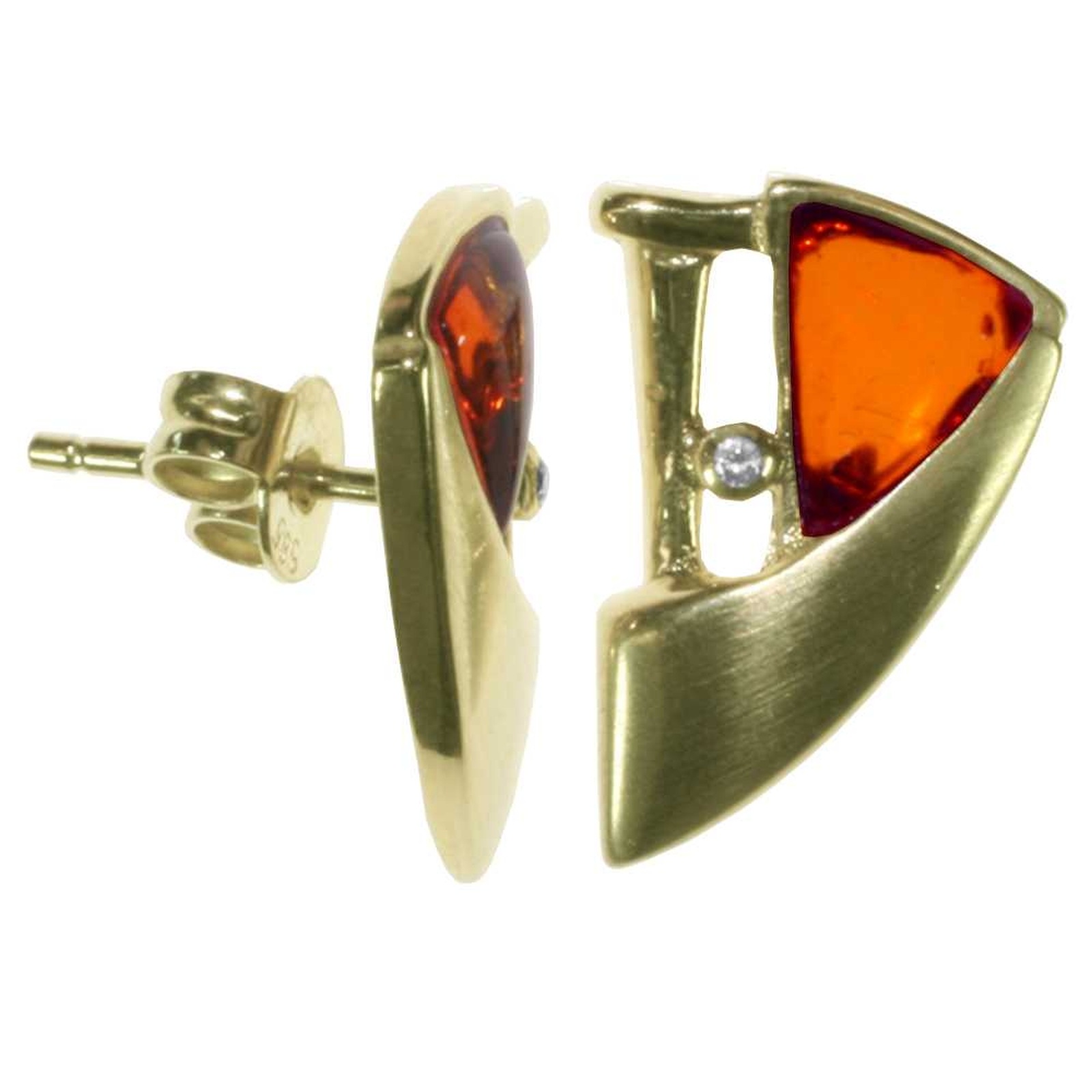 OSTSEE-SCHMUCK Paar Ohrstecker »- Sigri - Gold 333/000 - Bernstein/Zirk.«
