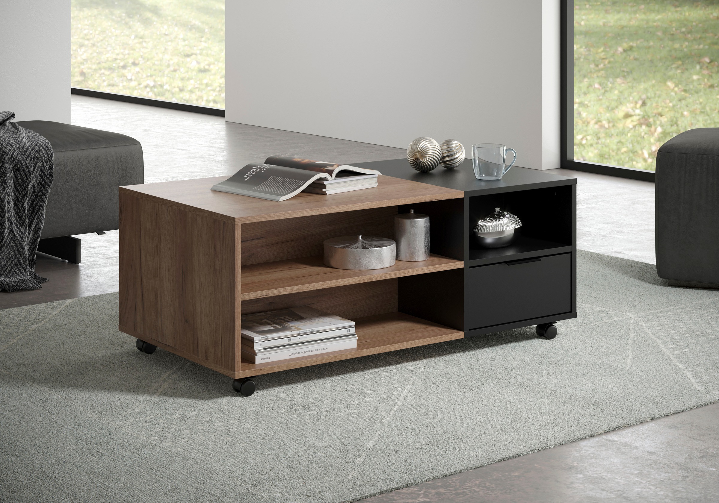 INOSIGN Couchtisch »Kriens«, Eleganter Wohnzimmertisch auf Rollen - Maße (B/T/H) 110/60/44 cm