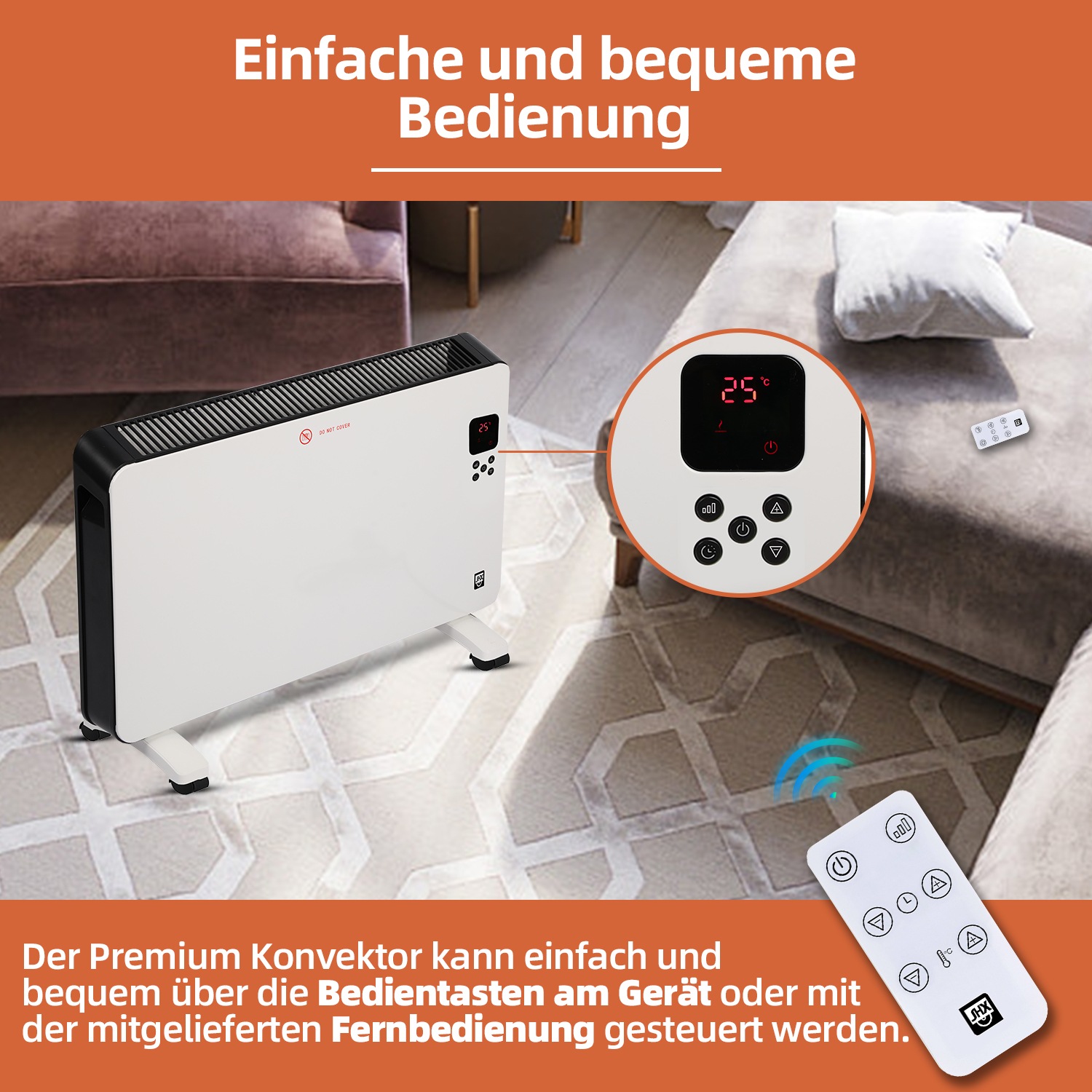 SHX Konvektor, 2000 W, Display, Timer, Rollen