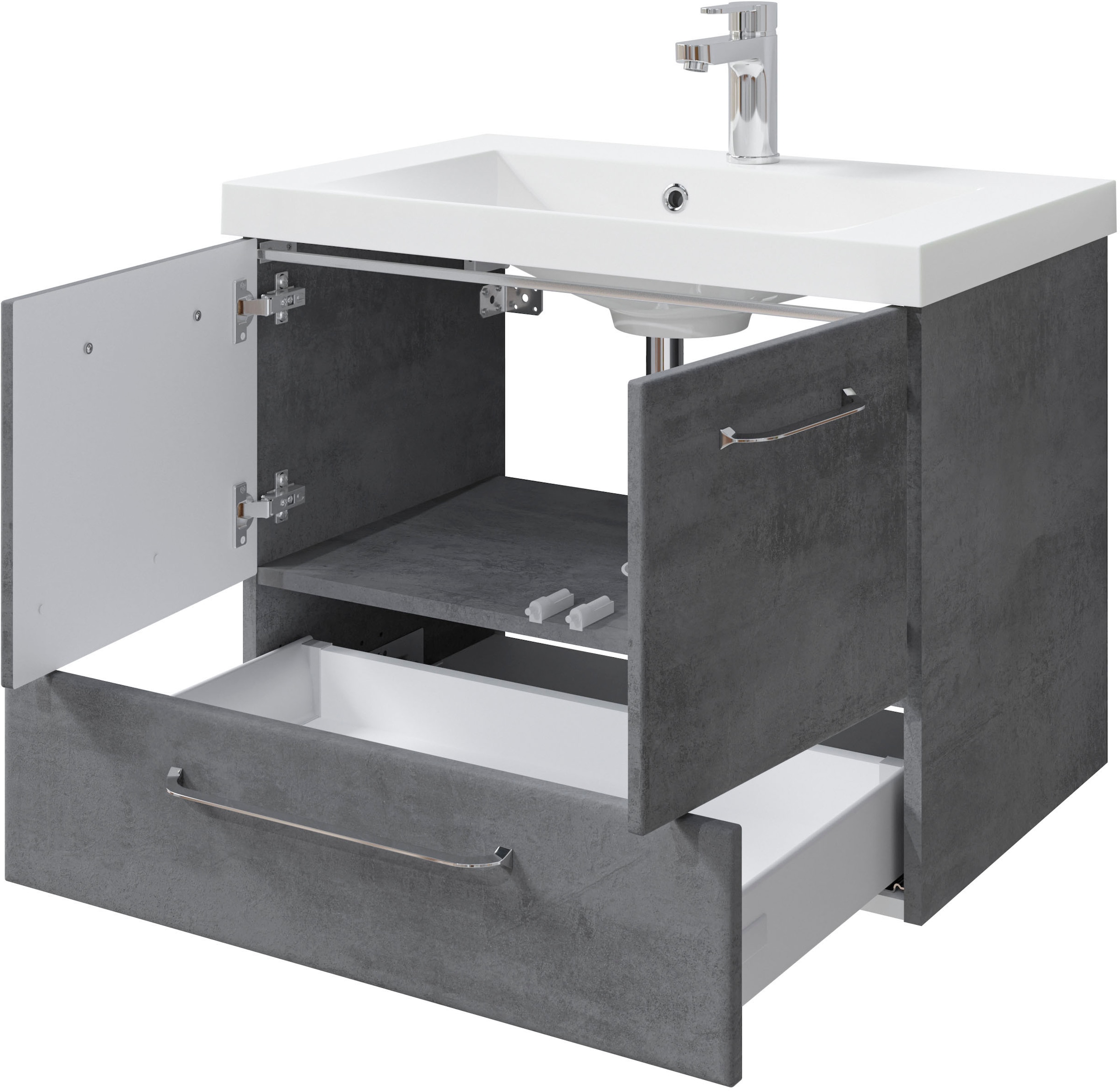 Saphir Badmöbel-Set »Quickset 945 Mineralmarmor-Waschtisch mit Unterschrank, 74 cm breit« 1 Stk. tlg.