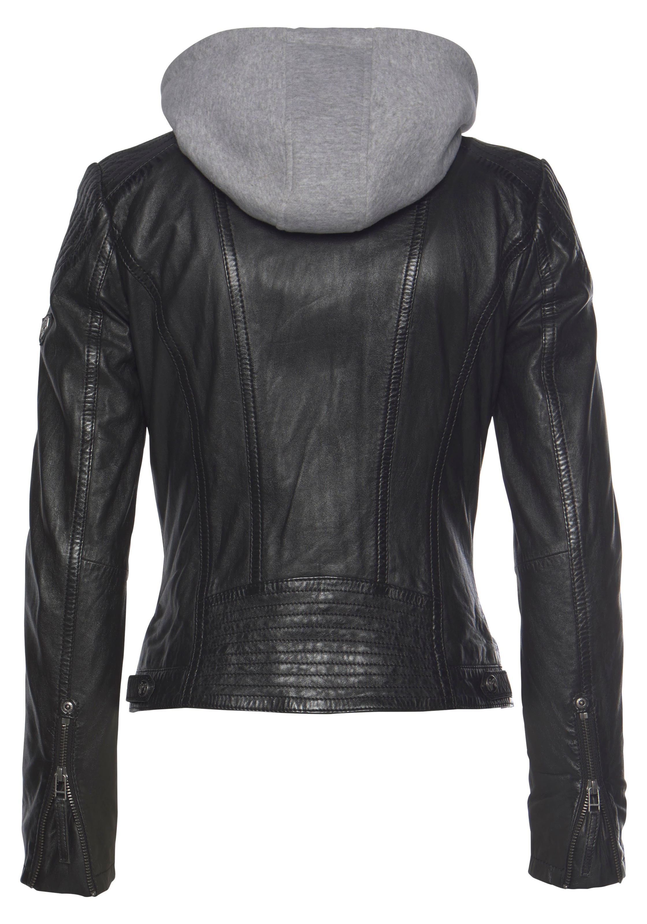 Mauritius Lederjacke »Junja«, mit Kapuze, mit abnehmbarem Kapuzen-Einsatz und aufwendigen Biker-Details