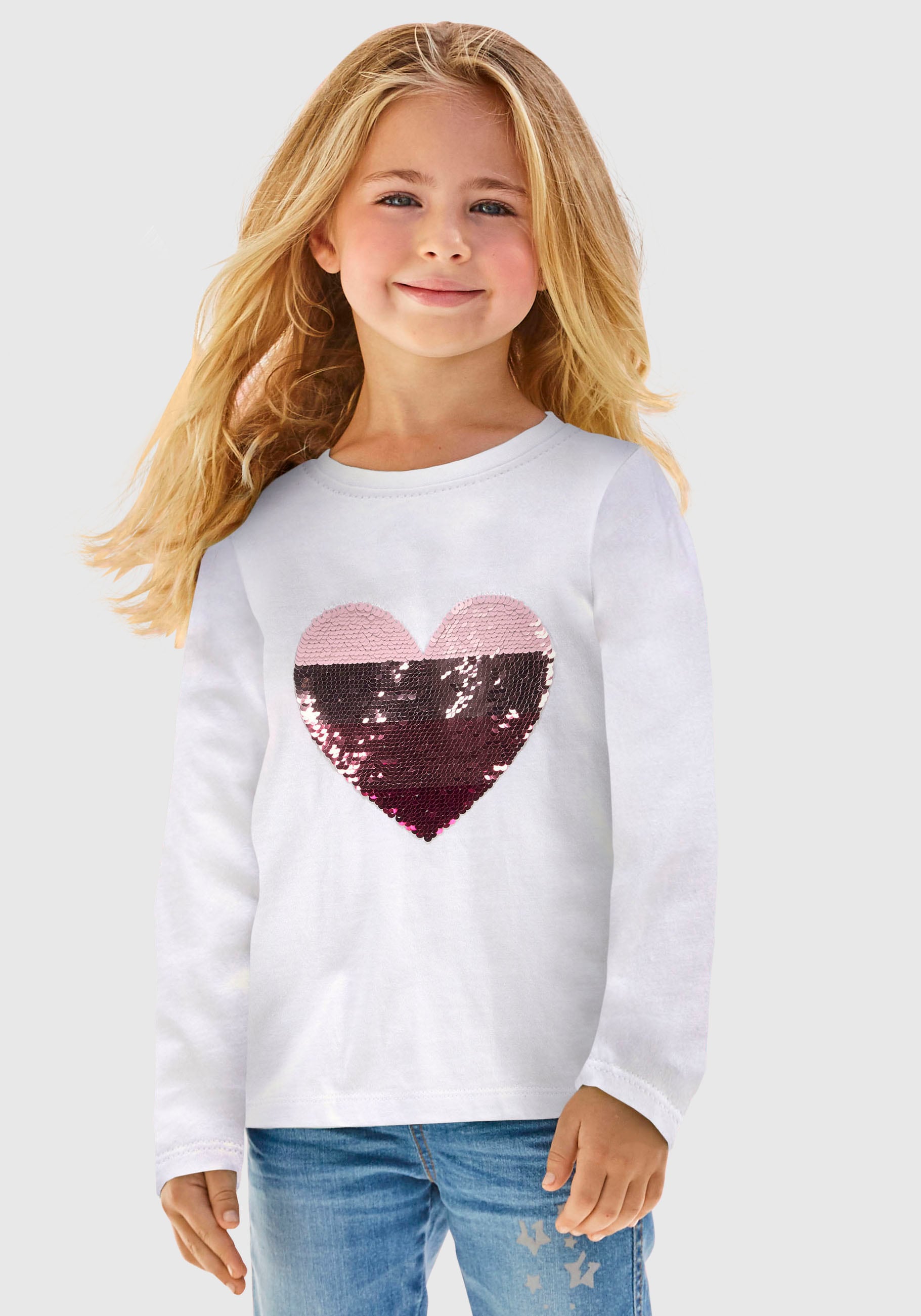 KIDSWORLD Langarmshirt », mit Paillettenherz zum Wenden«